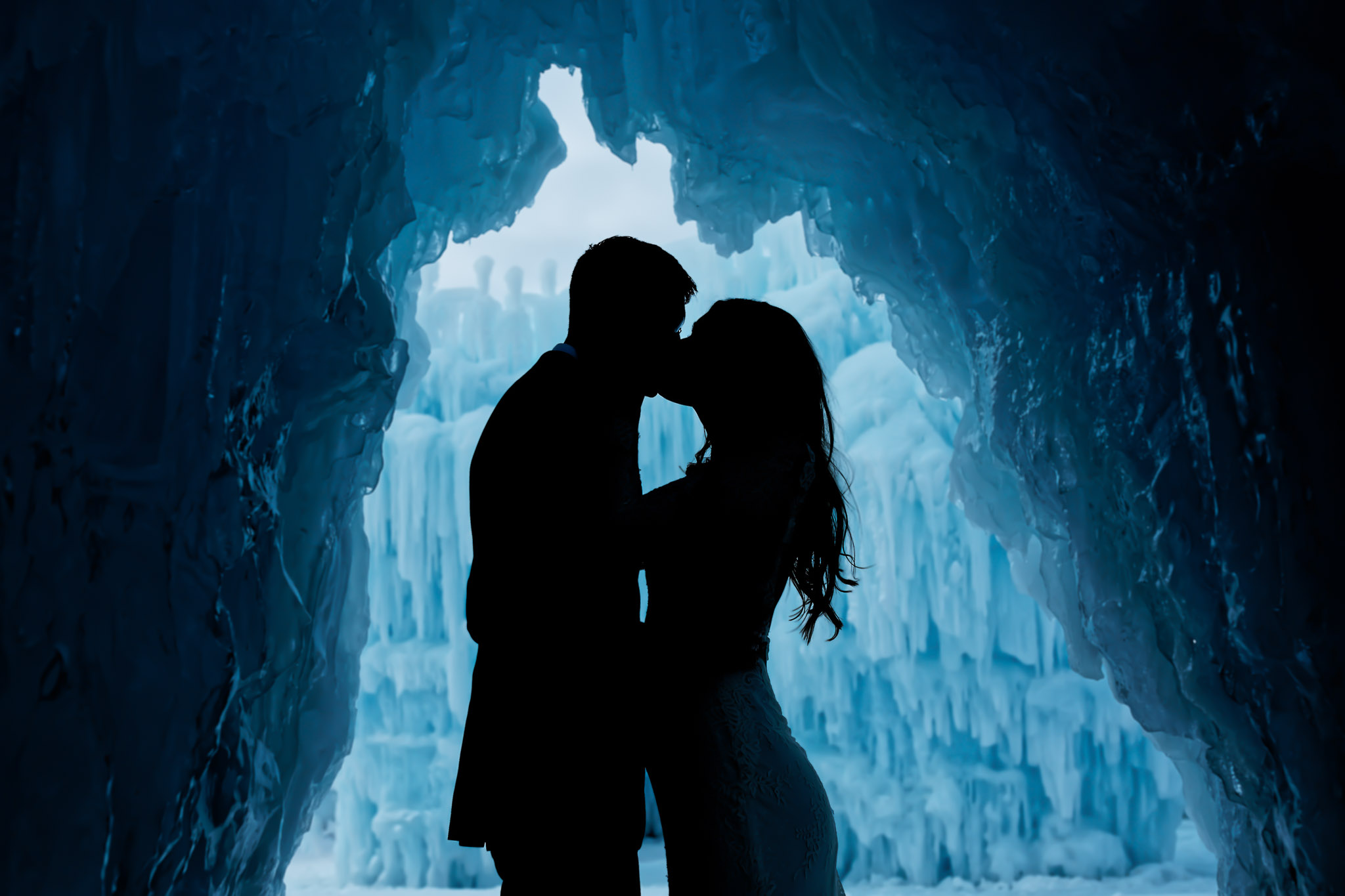 Ice Cave Wedding Portrait - Bride Groom Silhouette Photography