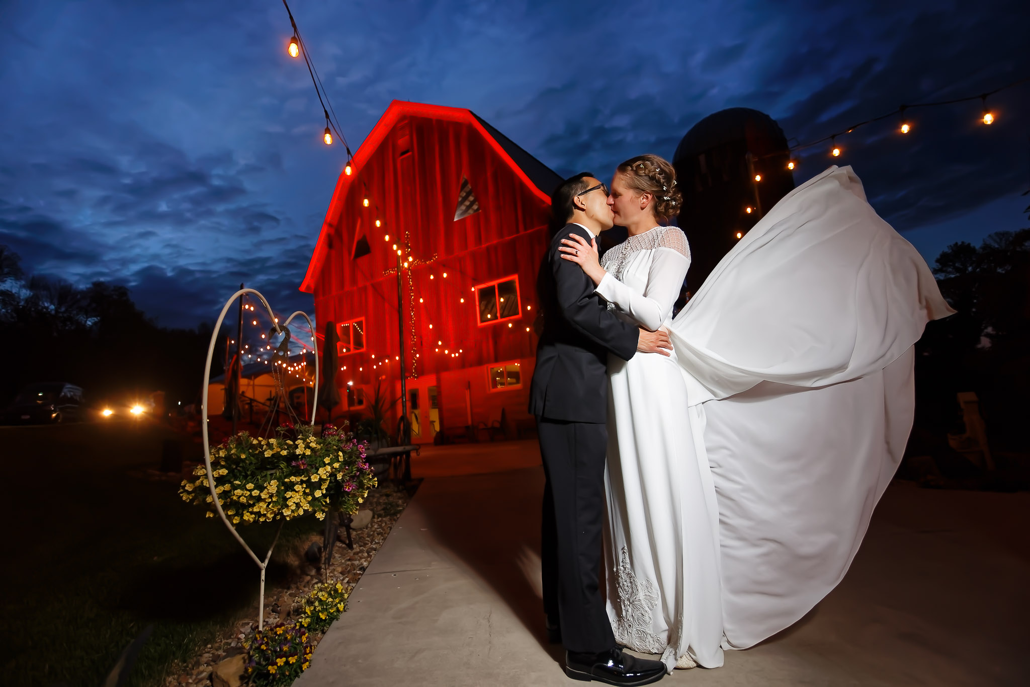 Dramatic Night Wedding Photo at Pond View Barn Pine Island