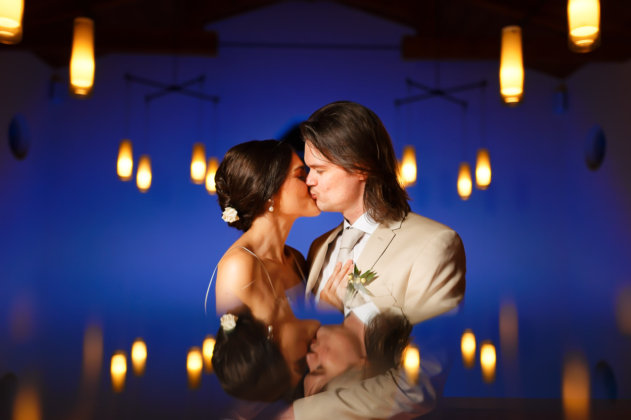 First Dance Kiss with Mirror Reflections - Villa Bellezza Weddin