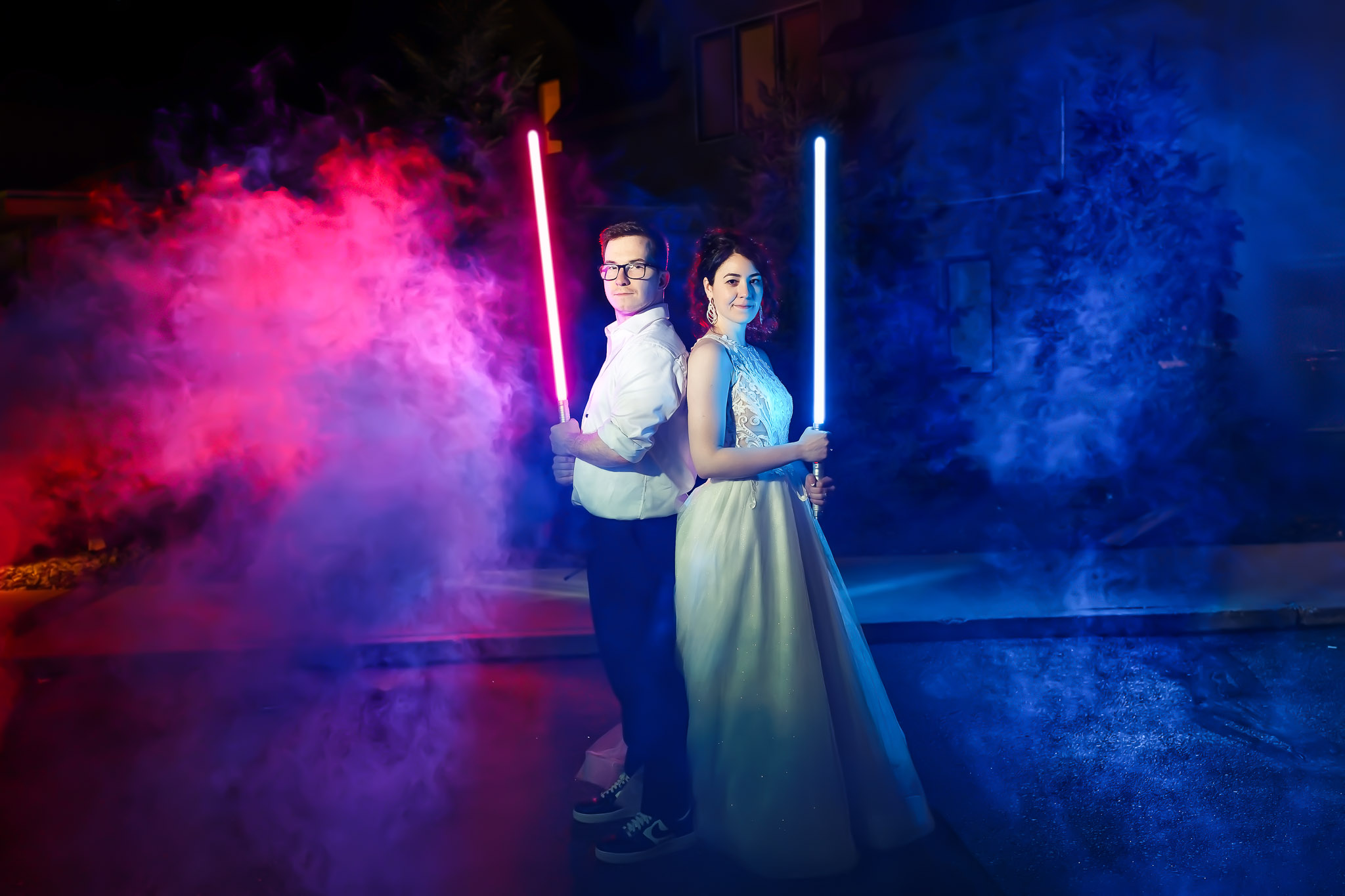 Star Wars Wedding Lightsaber Photo at Chanhassen Theater