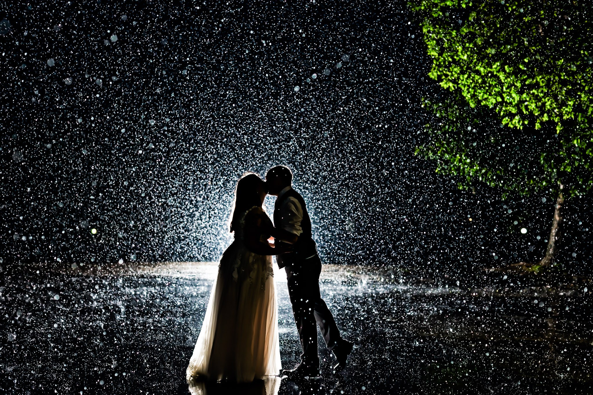 Rainy Night Wedding Kiss - Cannon River Winery Reception
