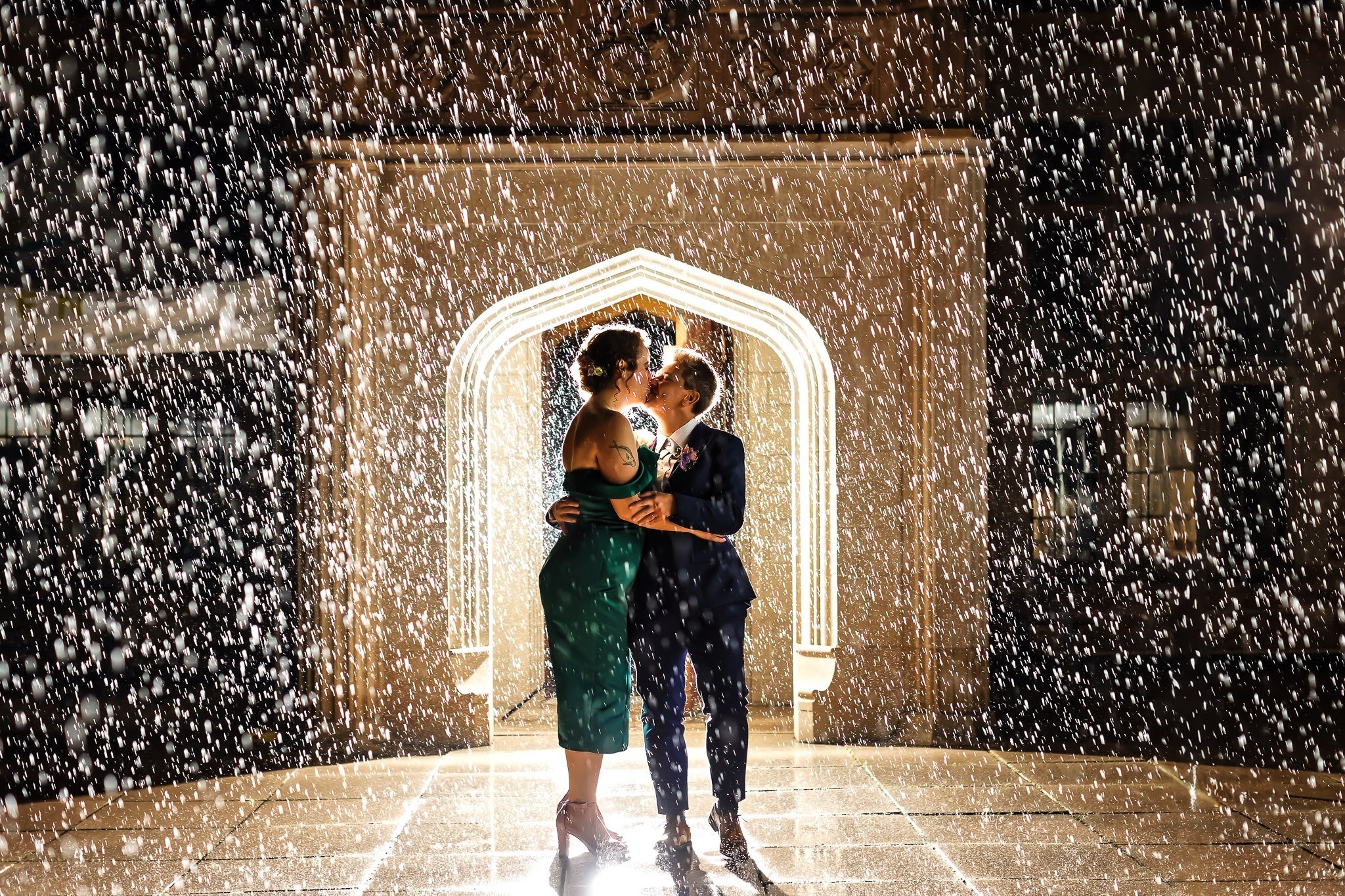 Rainy Wedding Kiss at Bakken Museum Minneapolis