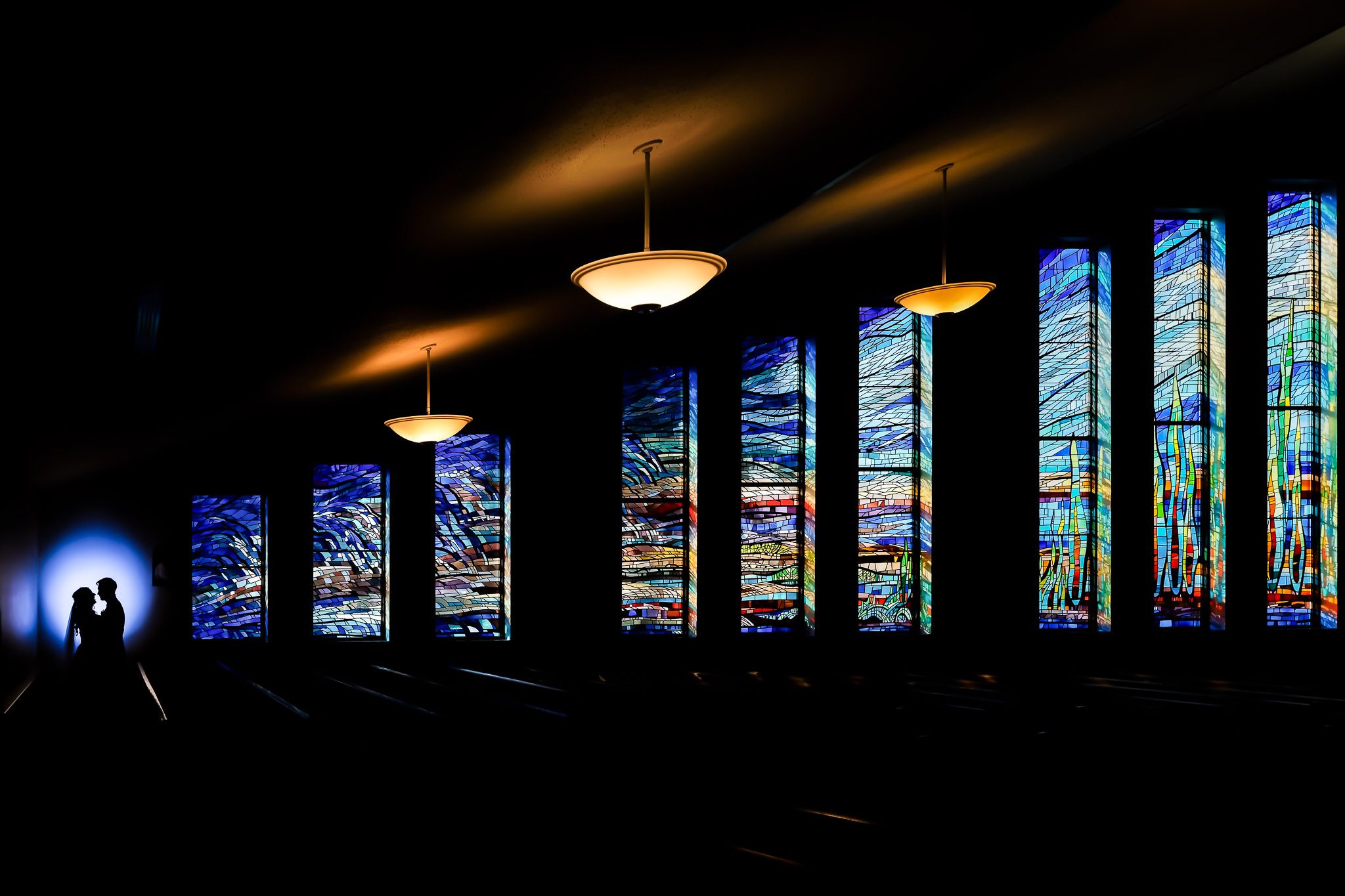 Stained Glass Wedding Portrait Rochester Catholic Church