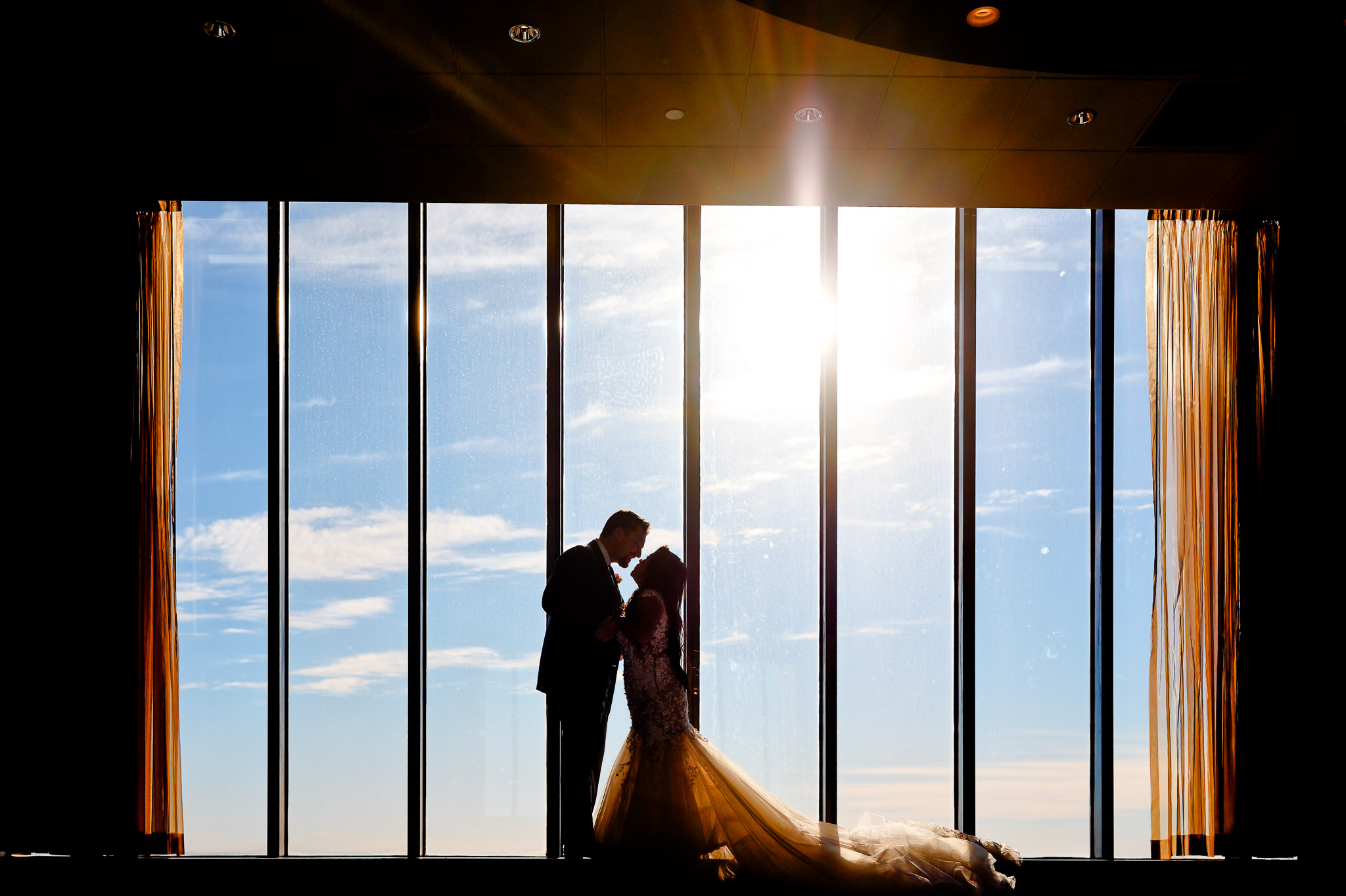 Silhouette Portrait at Windows at Marquette Minneapolis Wedding