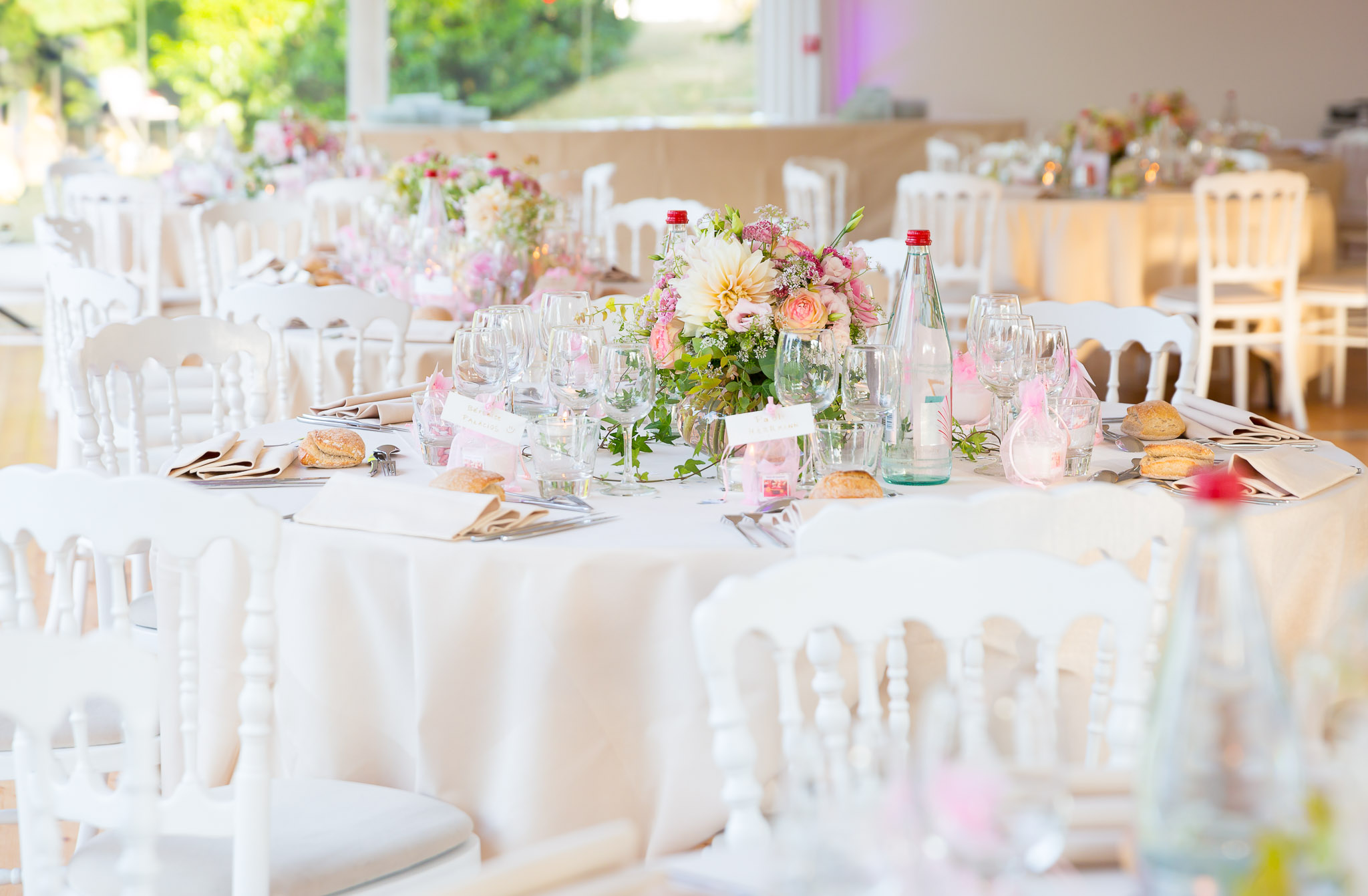 Bright Wedding Venue Reception Setup with Elegant Details