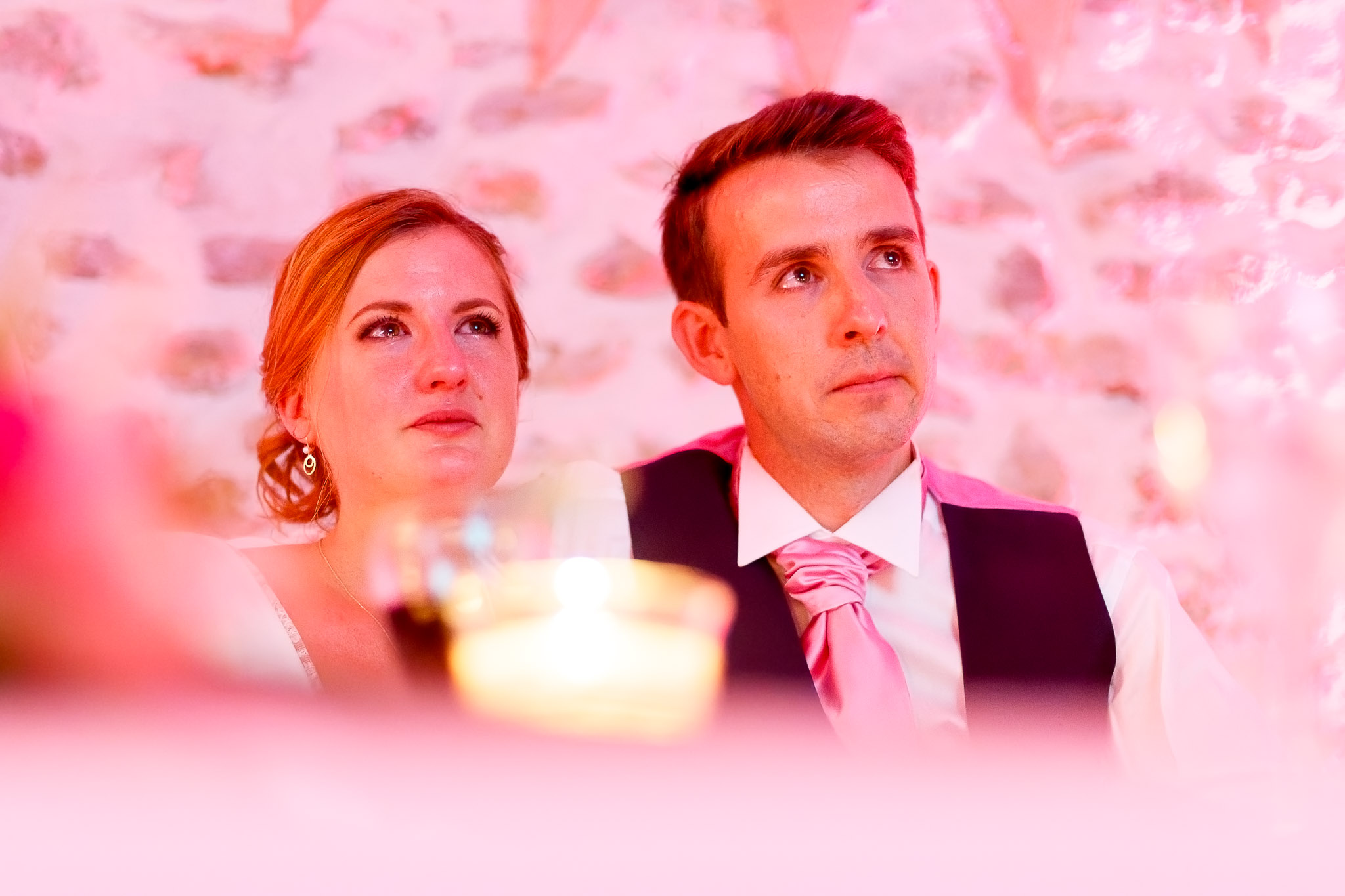 Church Wedding Ceremony with Stained Glass Lighting