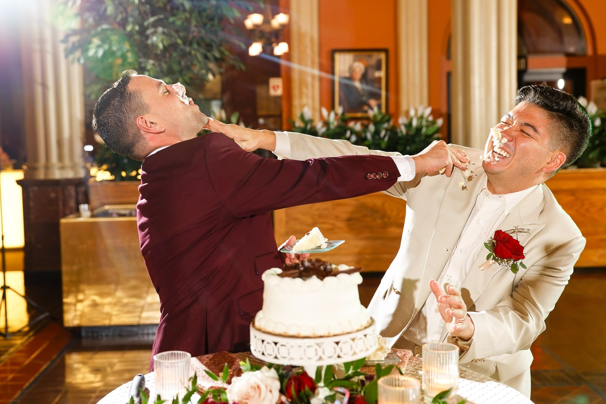 Groom and Groom Wedding Cake Fight at Landmark Center St Paul