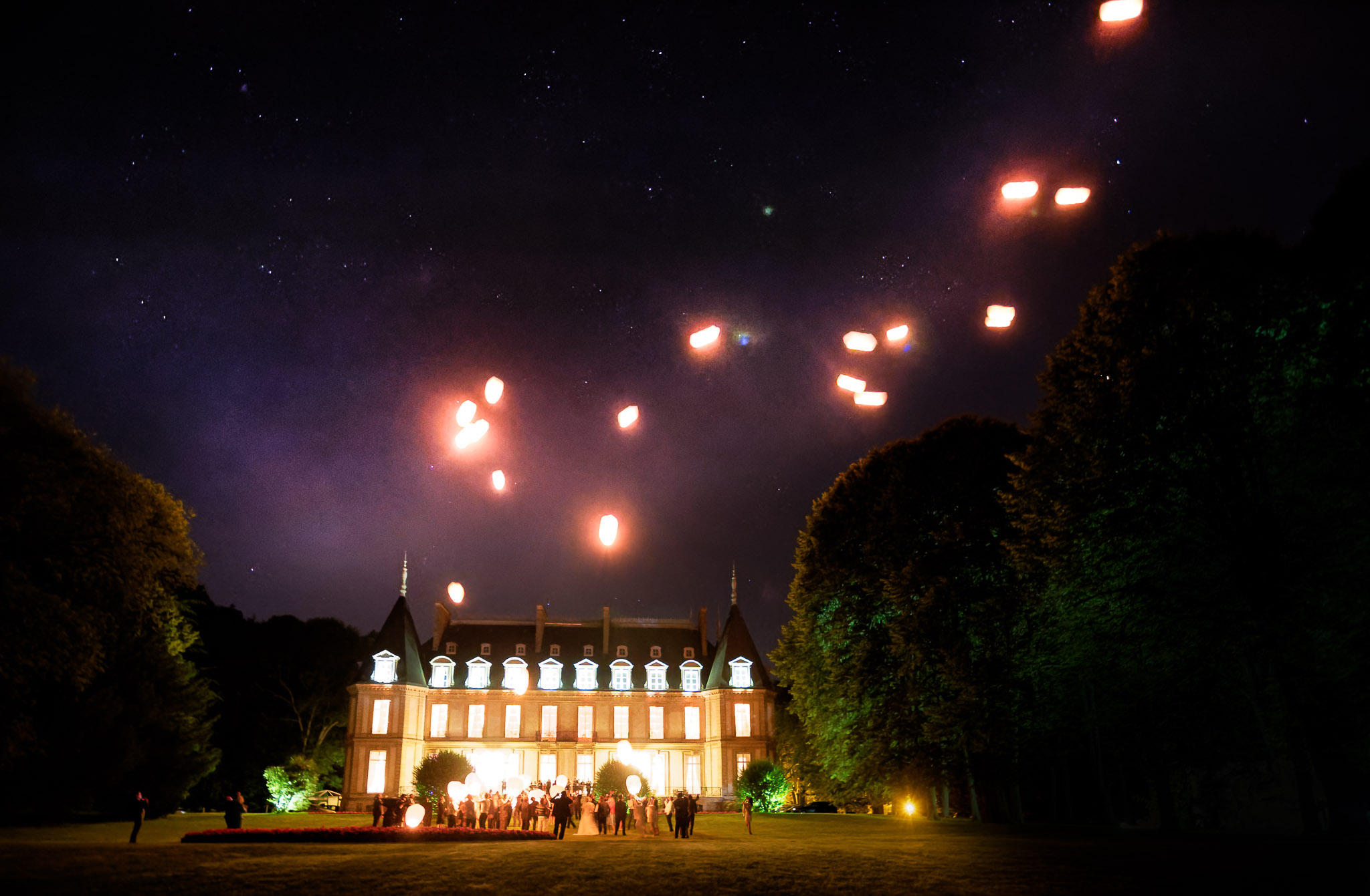 Lantern Release at French Chateau Wedding Reception