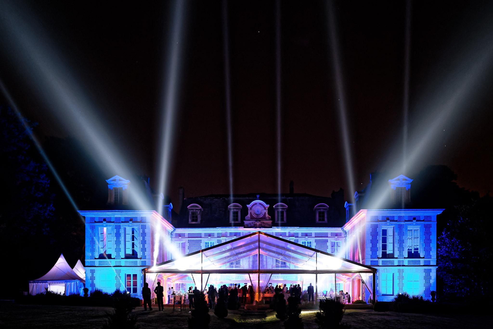 Dramatic Nighttime Chateau Wedding with Laser Light Display