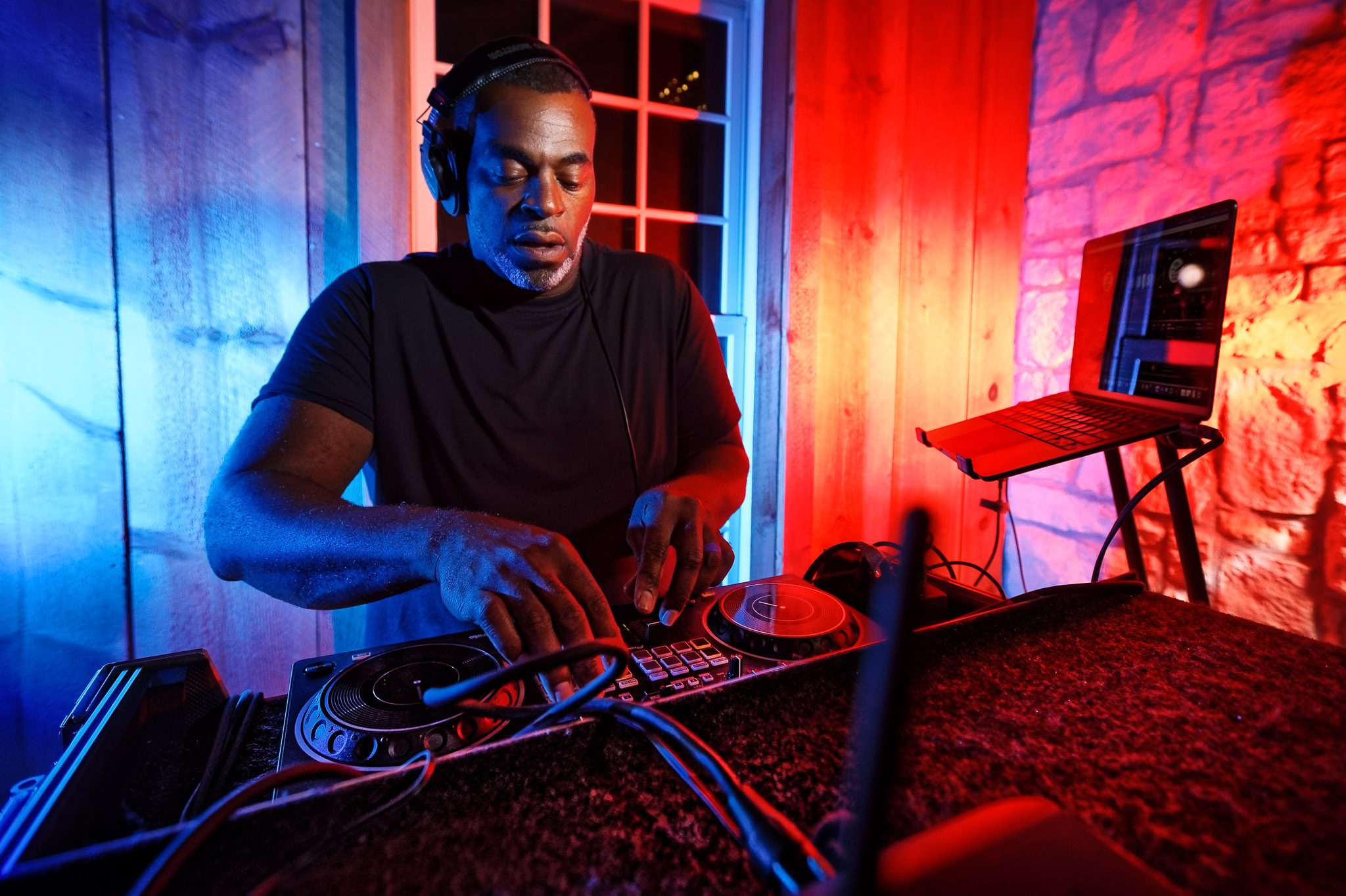 Wedding DJ with Red Blue Lighting Almquist Farm Hastings MN