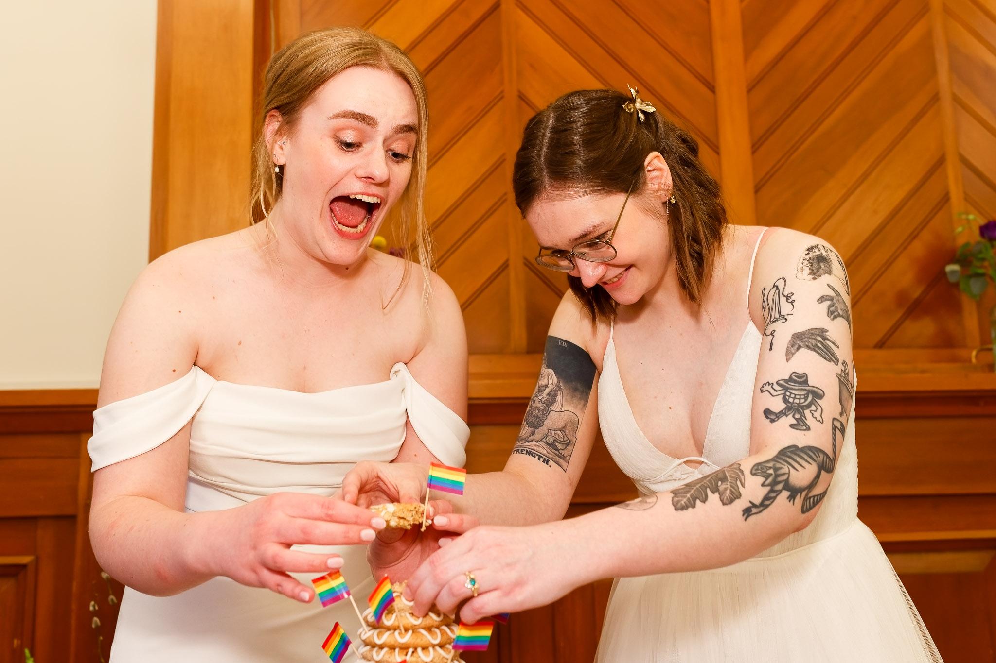Lesbian Brides Norwegian Cake Breaking Minnesota Wedding