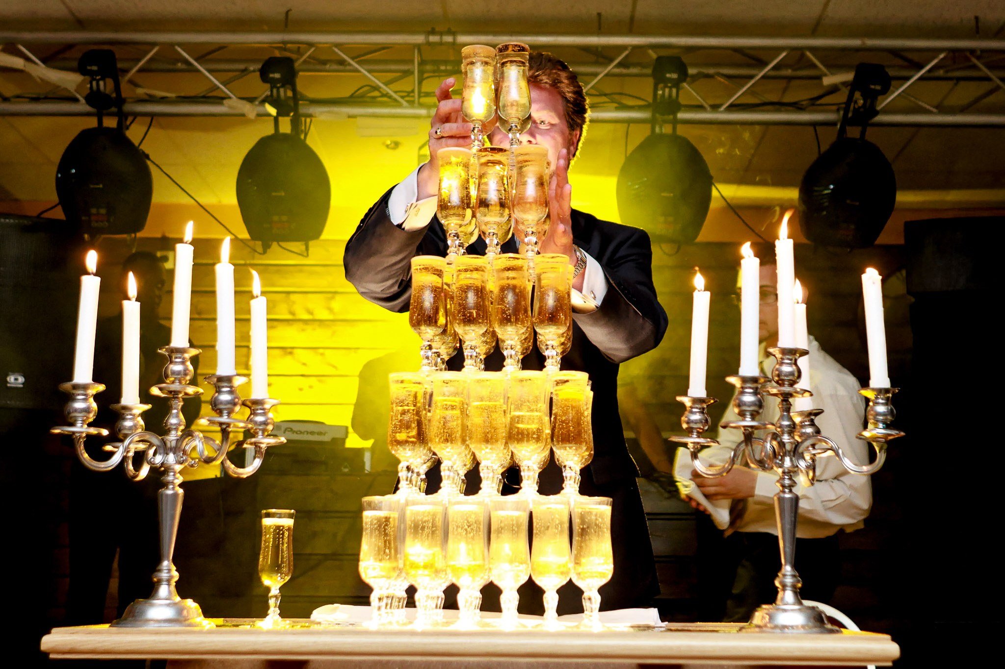 Champagne Tower Service at Wedding Reception