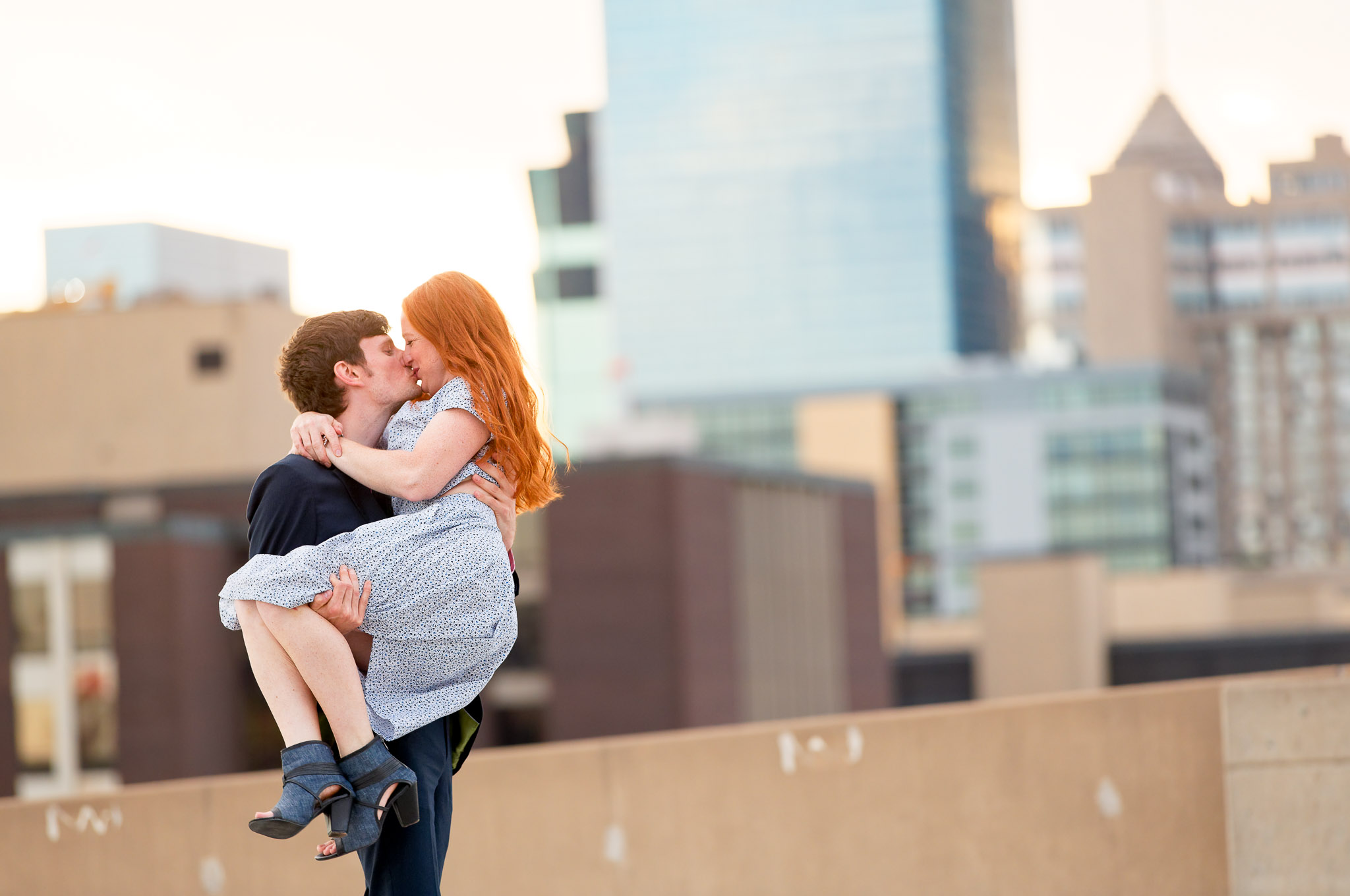 Minneapolis Rooftop Engagement Photos Downtown Skyline
