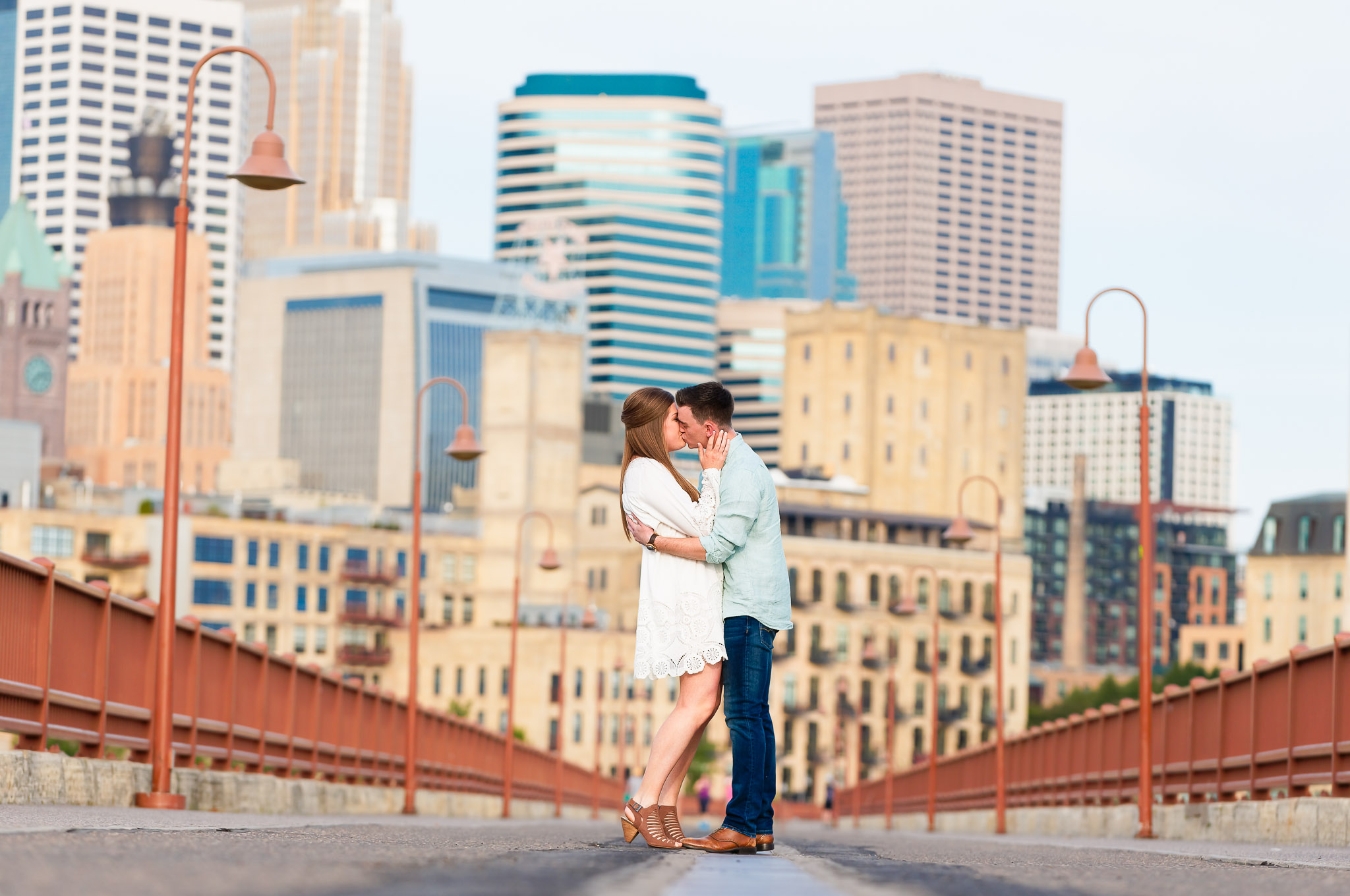 Stone Arch Bridge Engagement Photos Minneapolis Skyline