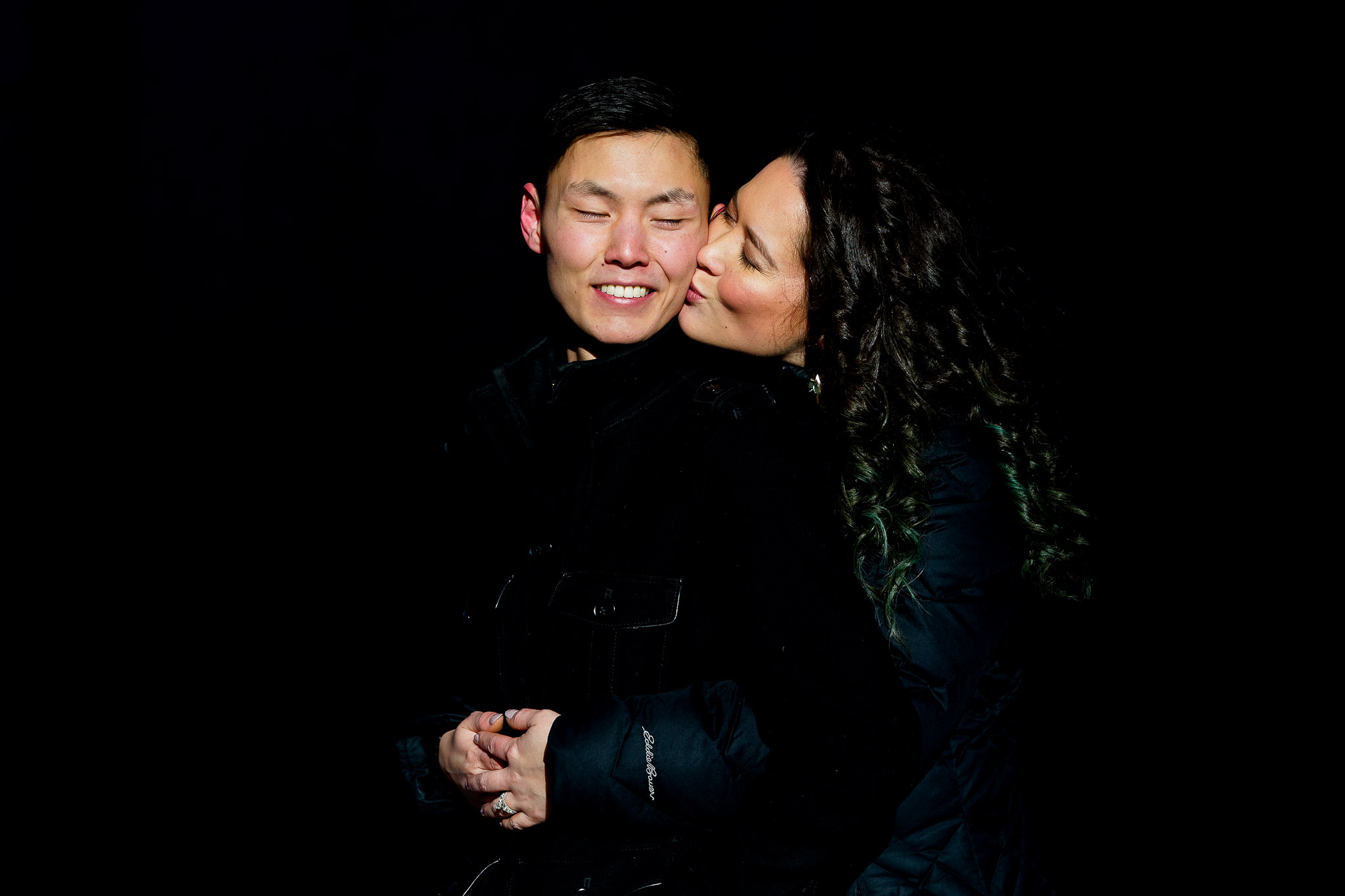 Intimate Engagement Portrait with Dramatic Lighting