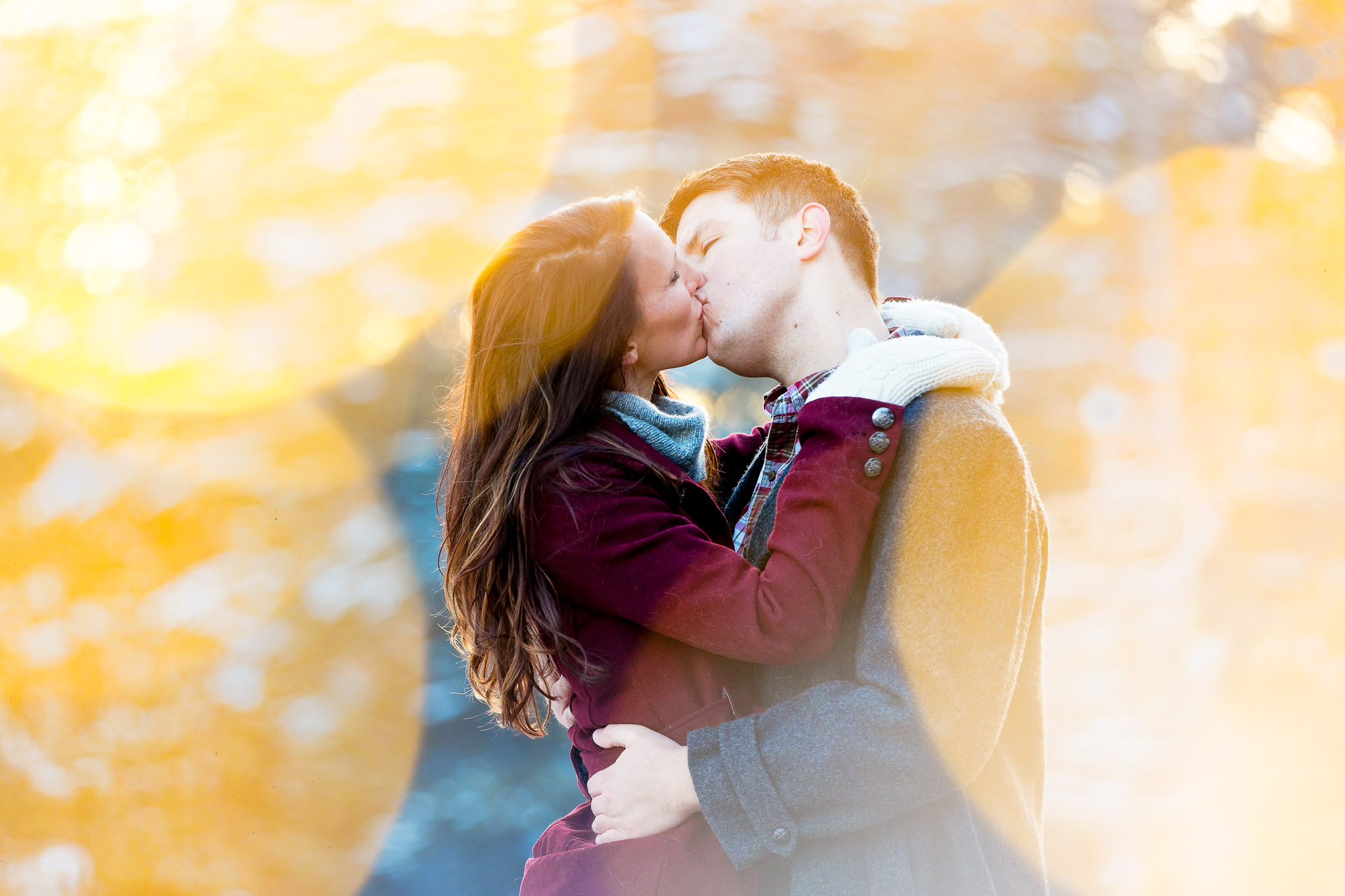 Golden Hour Engagement Kiss - Romantic Outdoor Portraits