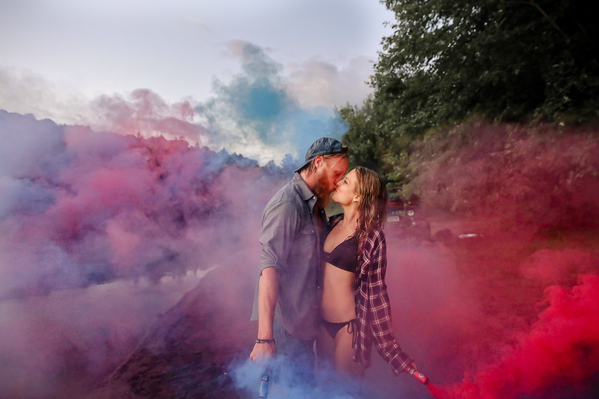 Colorful Smoke Bomb Engagement Portrait Session