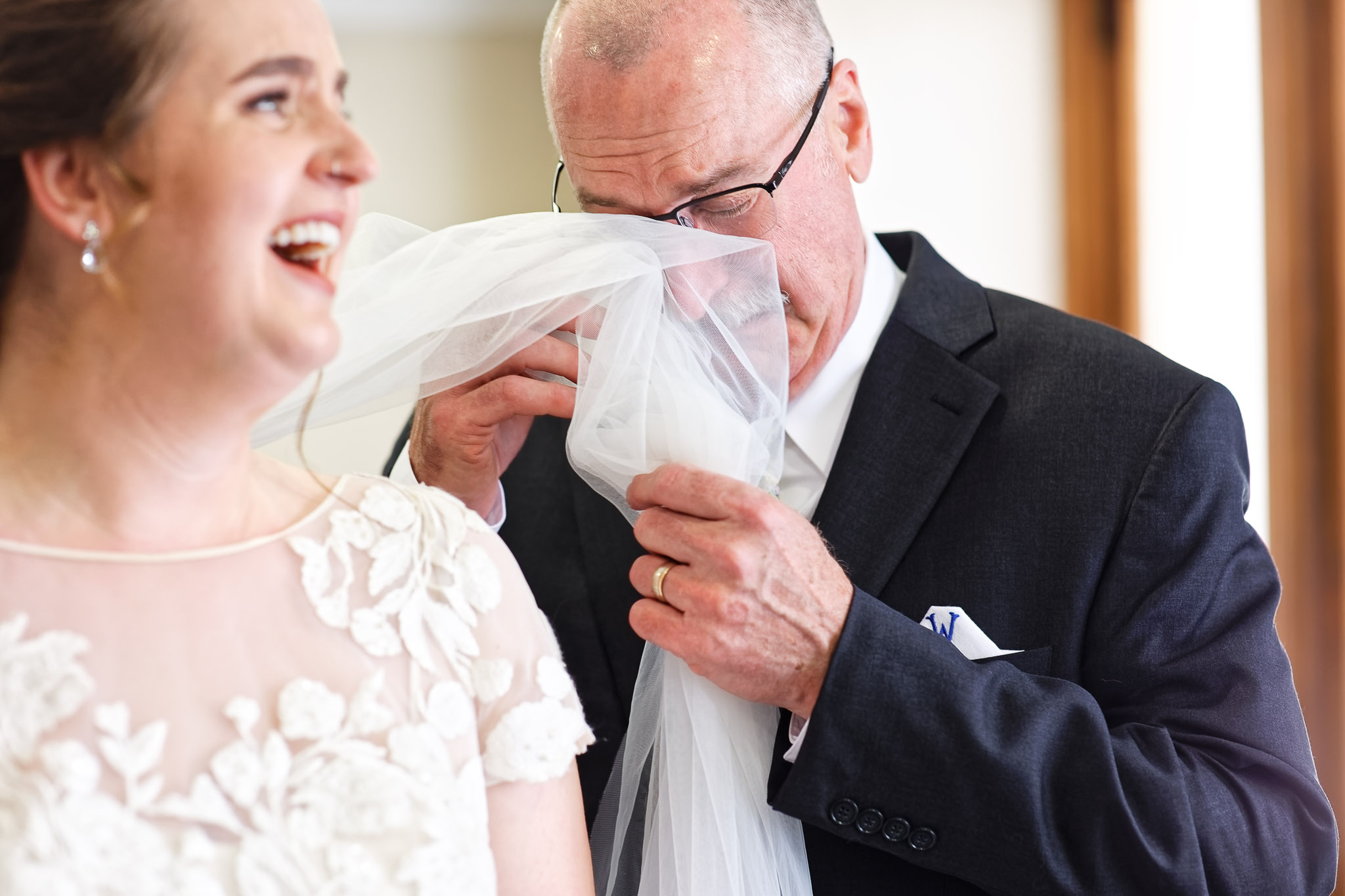 Father Uses Bride's Veil as Tissue During First Look