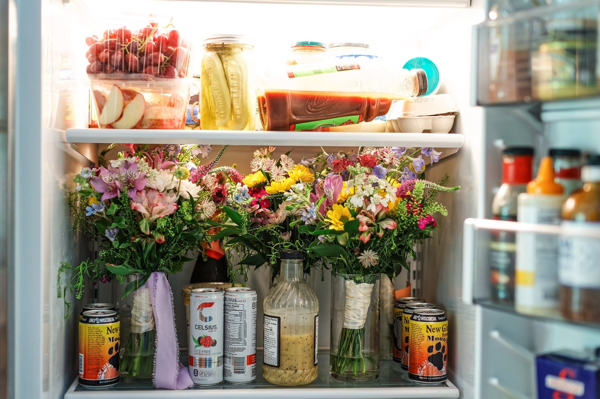Wedding Flowers in Fridge - La Crescent Wedding Prep