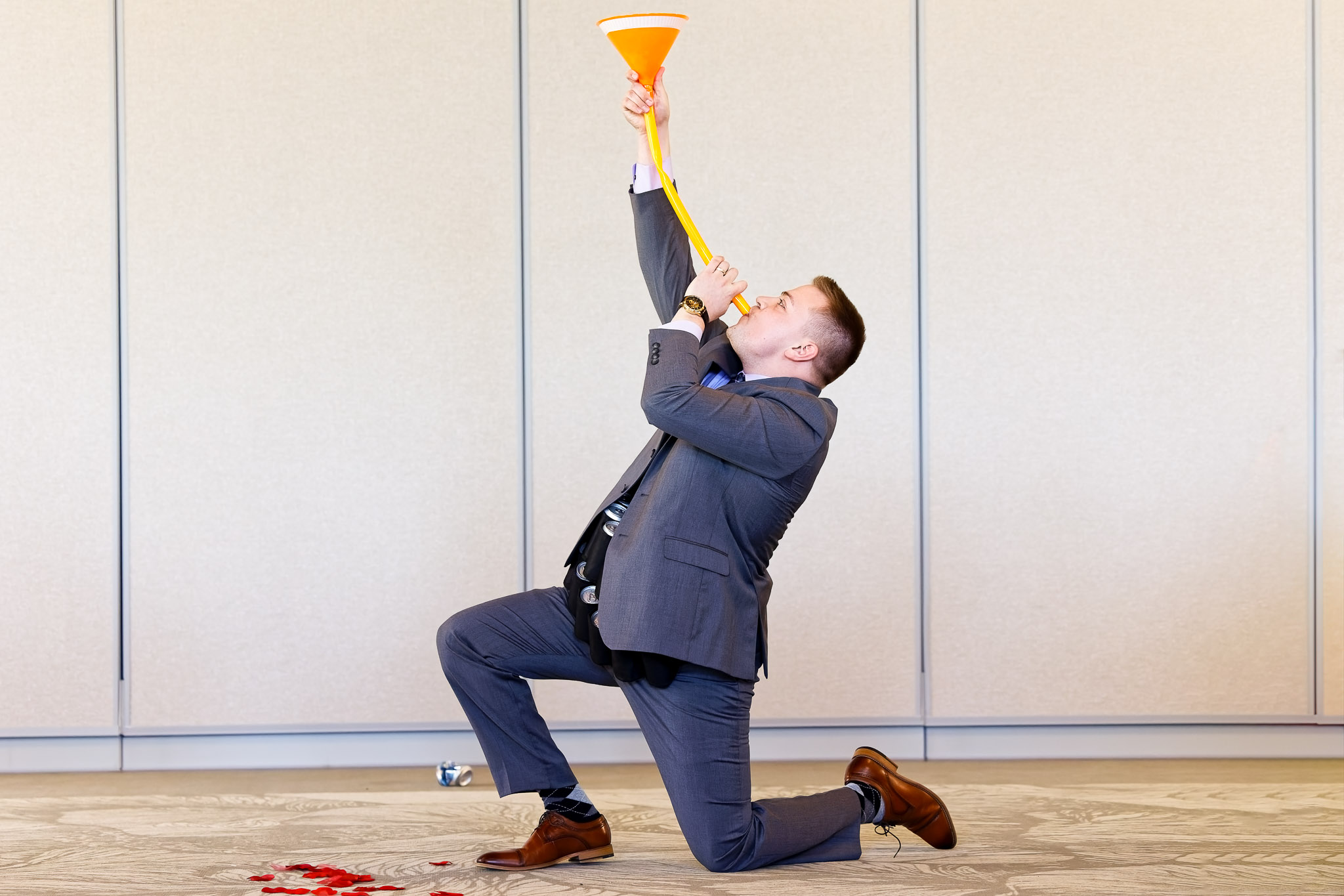 Groomsman Funnel Drinking Stunt La Crescent Wedding Reception