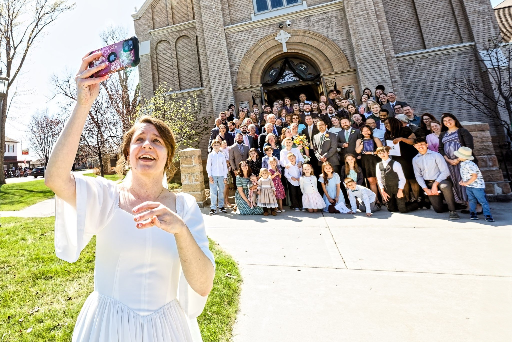 Bride Selfie with Guests at St. Joseph Church Miesville Wedding