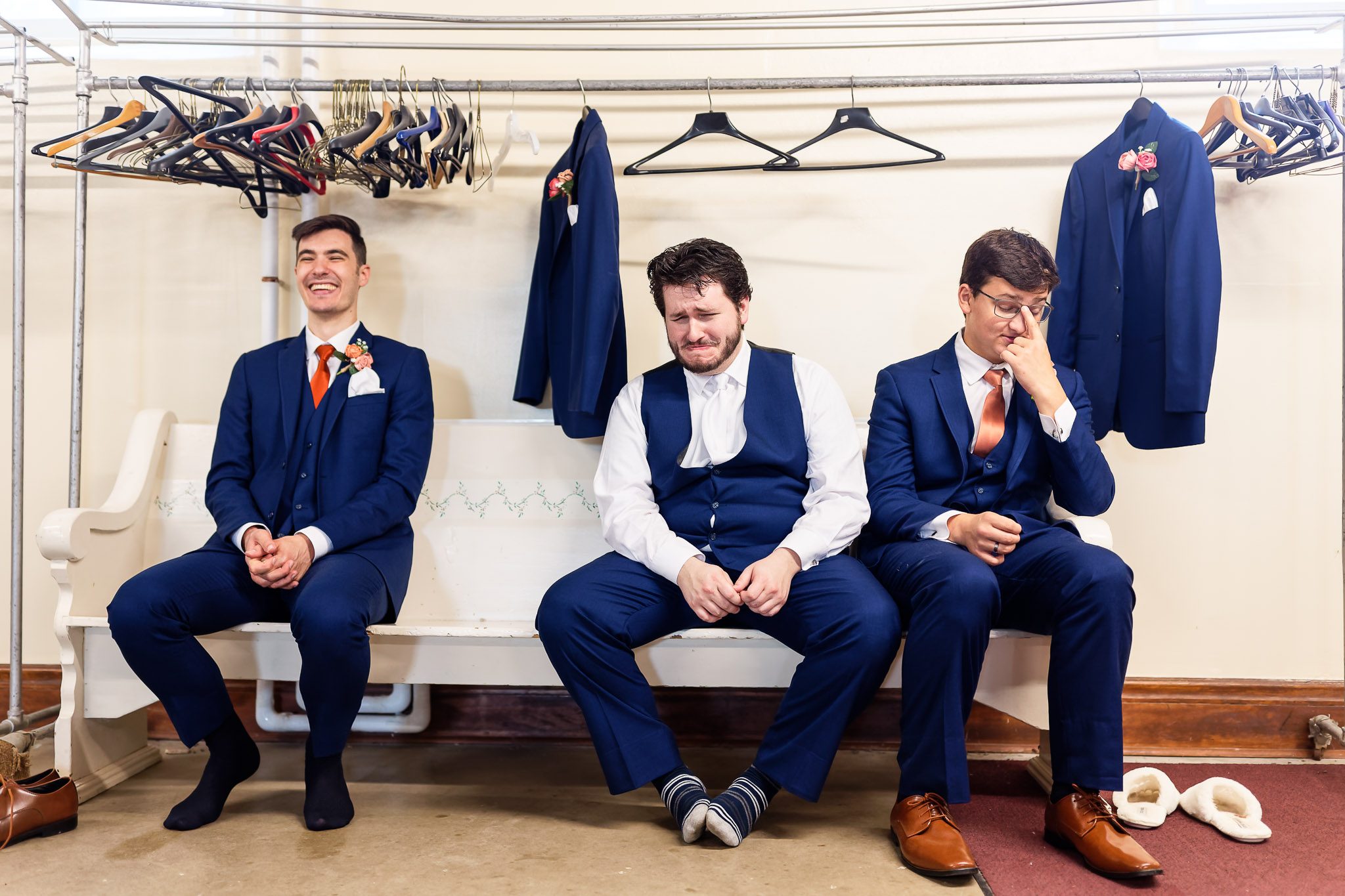 Groom Pretending to Cry Before Wedding Ceremony Minneapolis