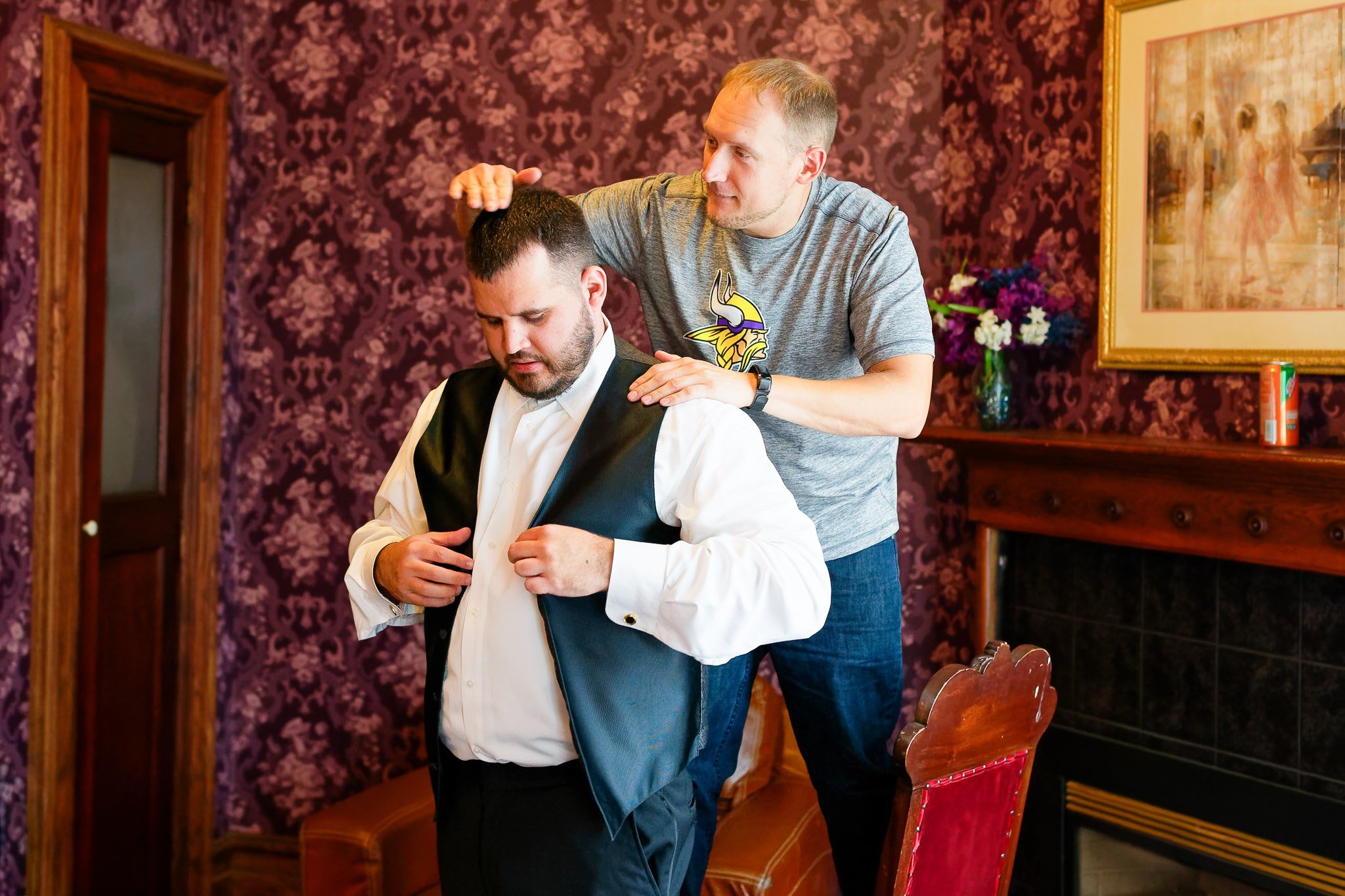 Best Man Pranks Groom During Wedding Preparation