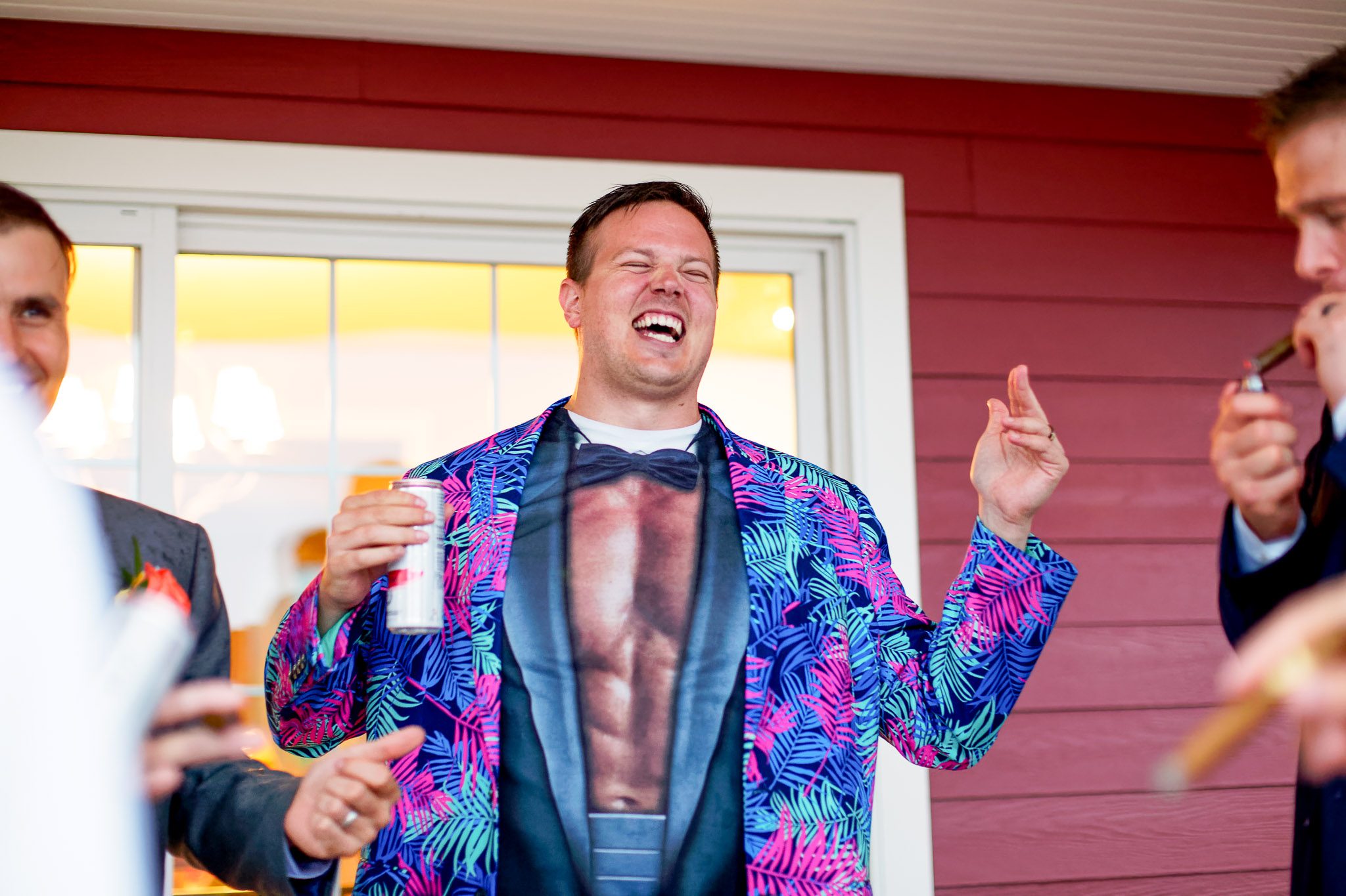 Guest in Silly Tropical Outfit Creates Comic Wedding Moment