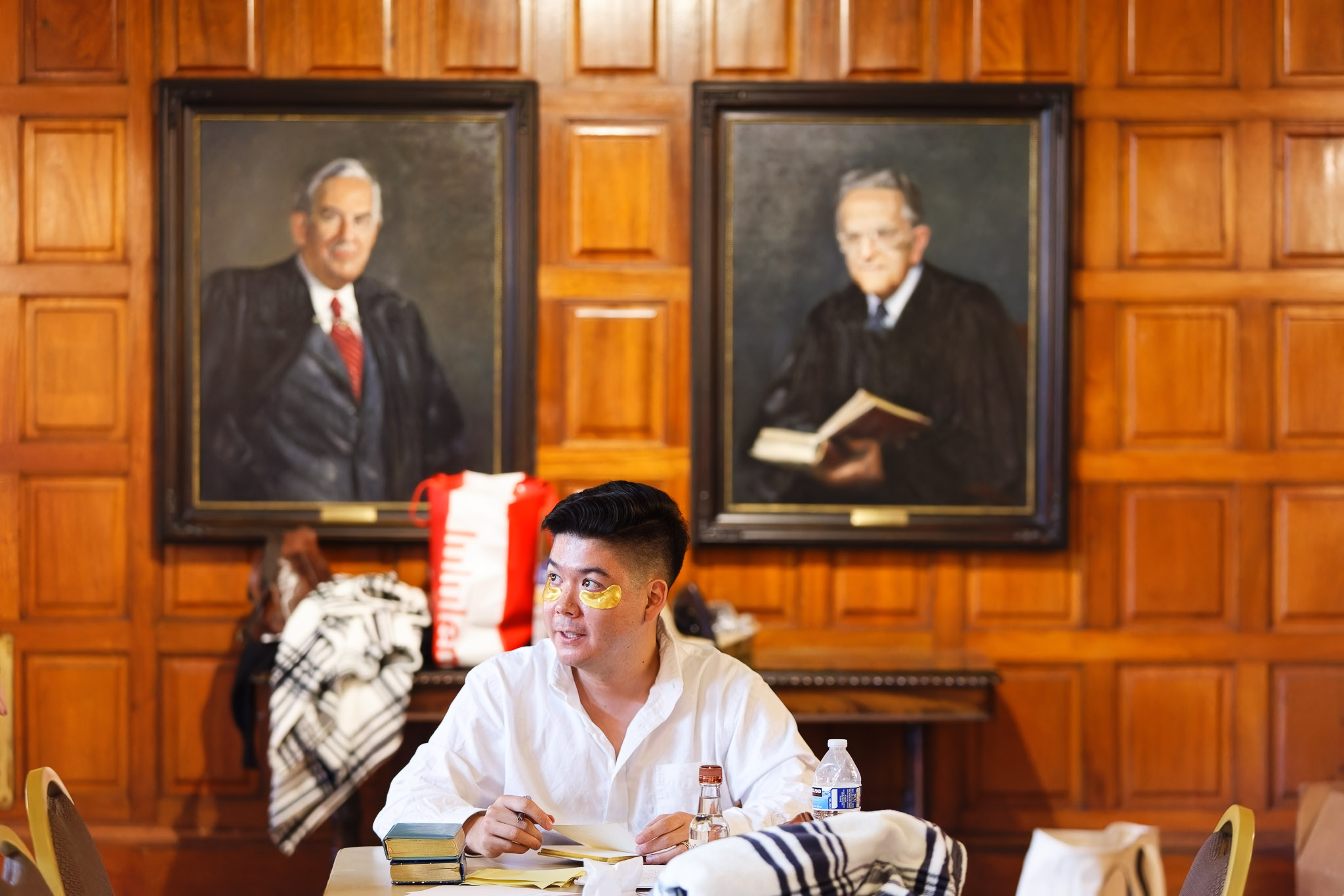 Groom Wedding Prep with Eye Mask at Landmark Center St Paul