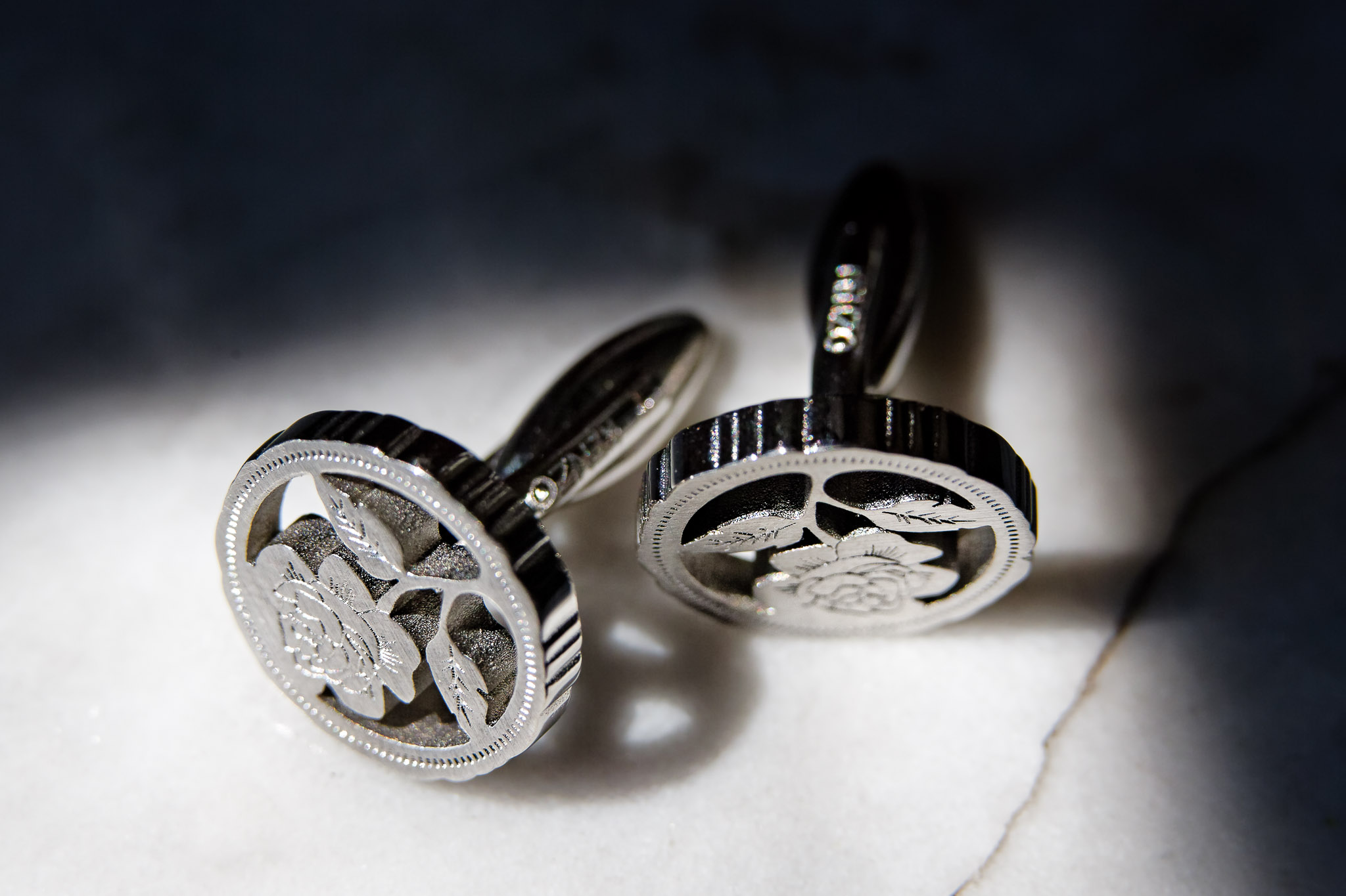 Groom's Rose Engraved Cufflinks Wedding Detail Photography
