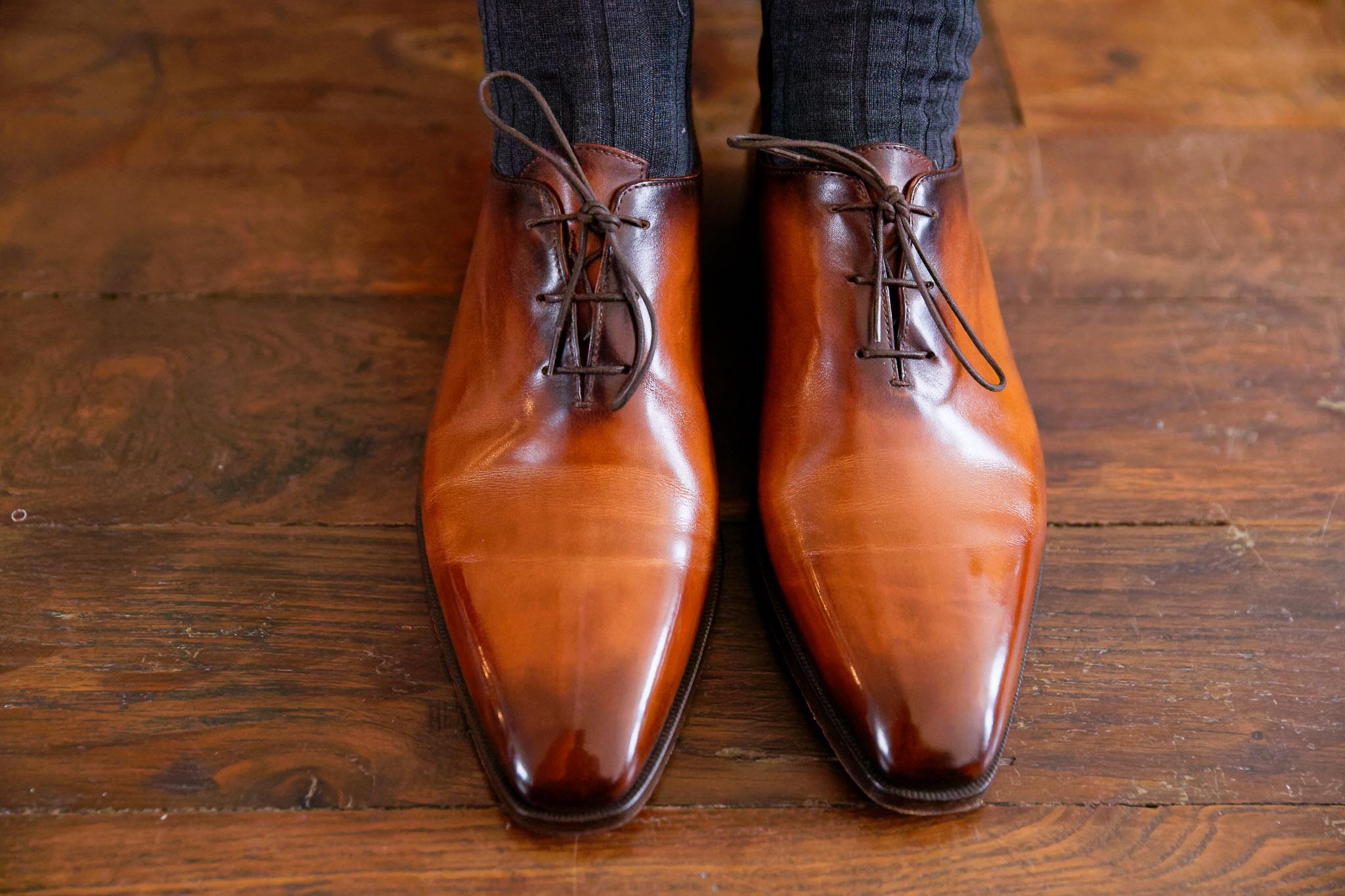 Groom's Brown Leather Wedding Shoes - Getting Ready Detail