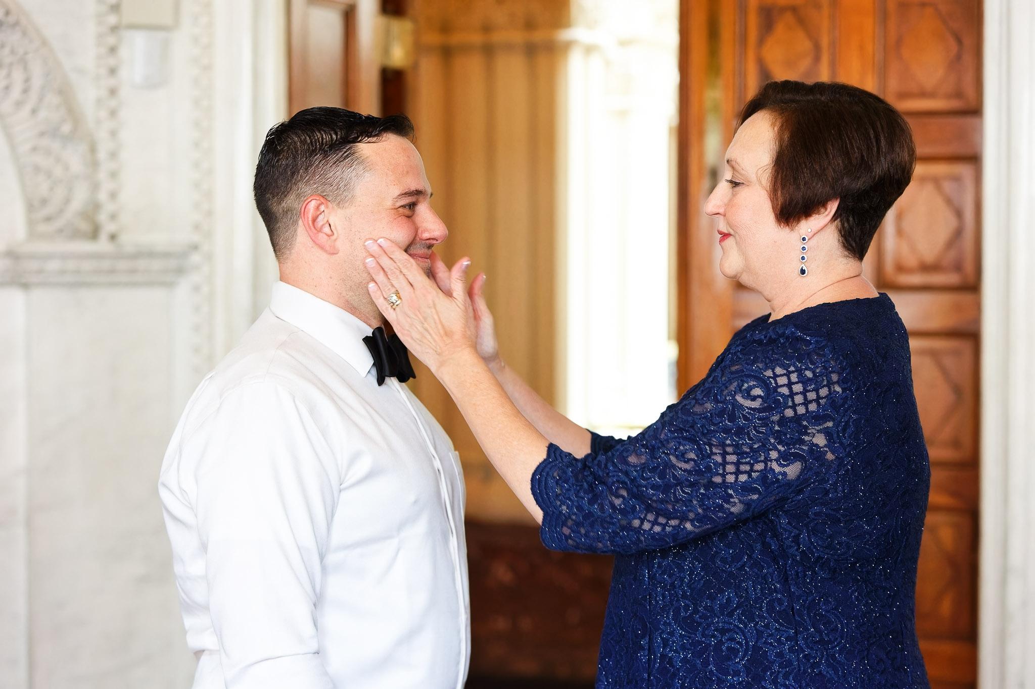 Groom and Mother Moment at Landmark Center St Paul Wedding