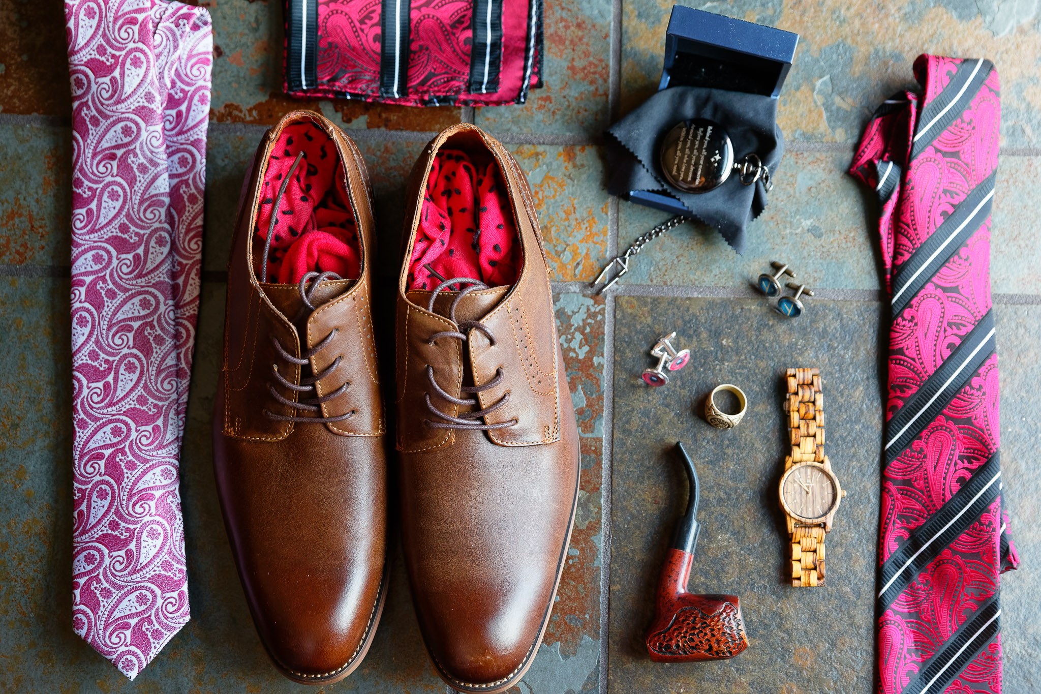 Groom Wedding Attire Details and Accessories Flat Lay