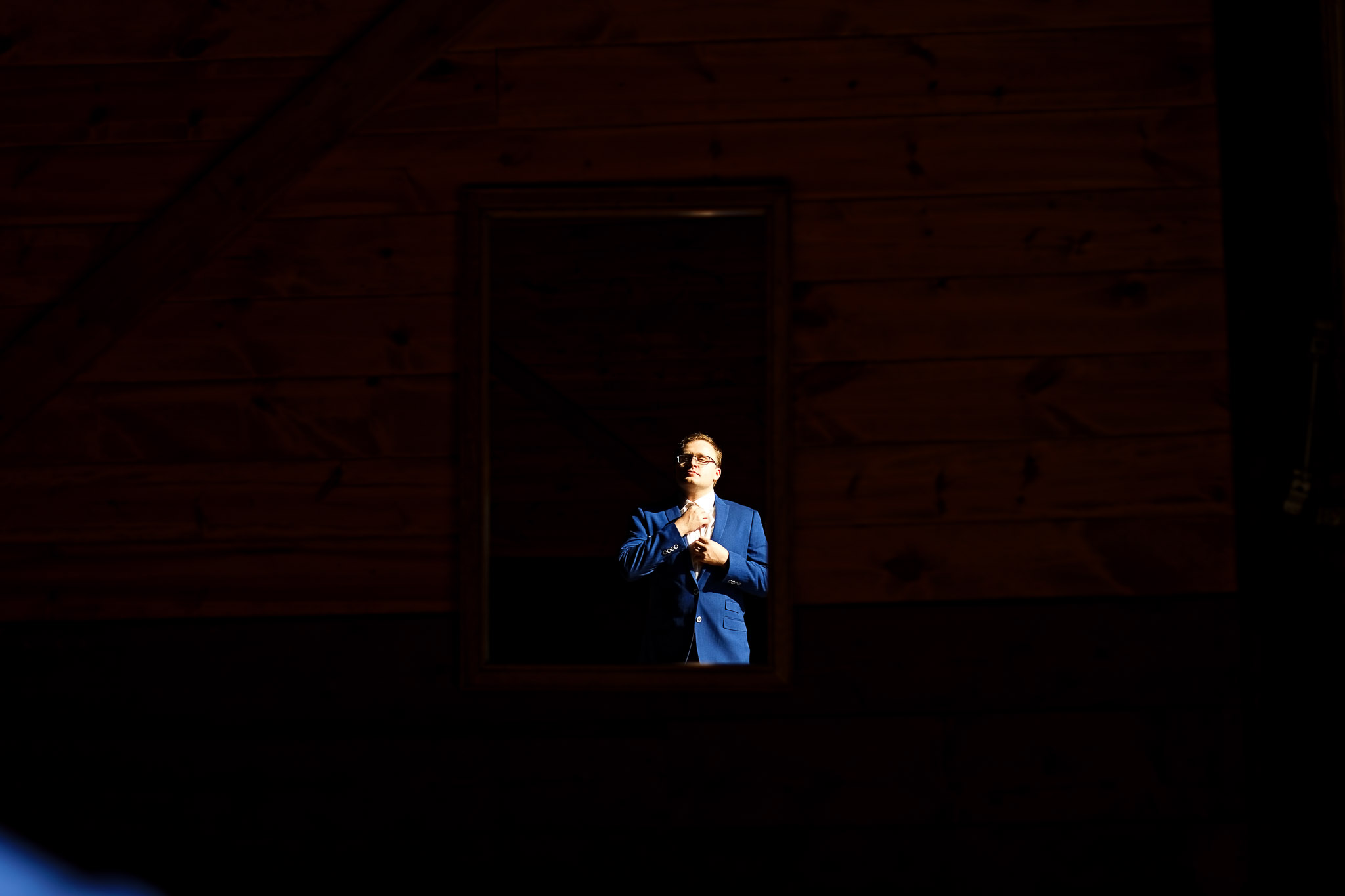 Groom Mirror Reflection Wedding Preparation Lakeville MN