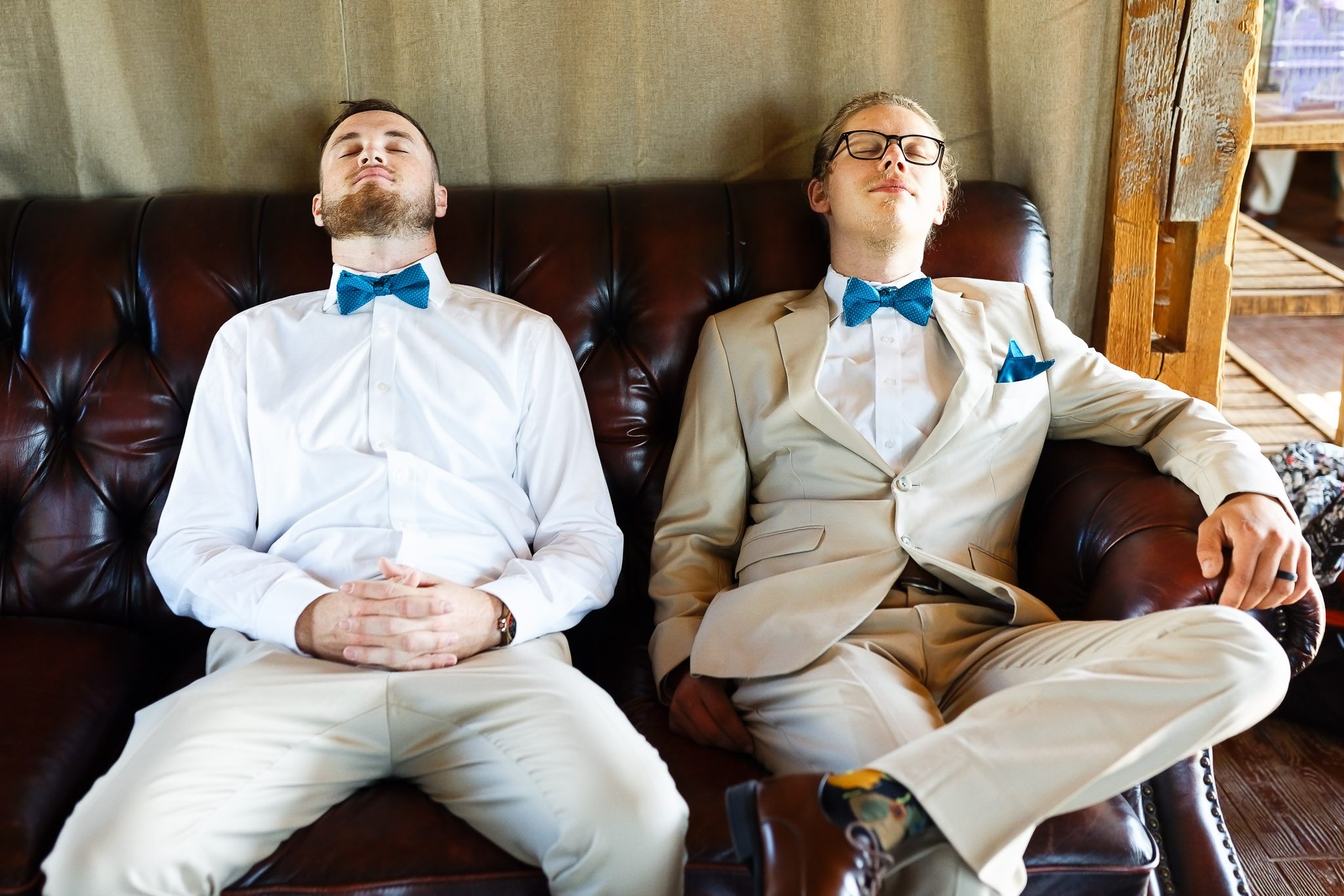 Groomsmen Napping During Wedding Prep - Almquist Farm Hastings M