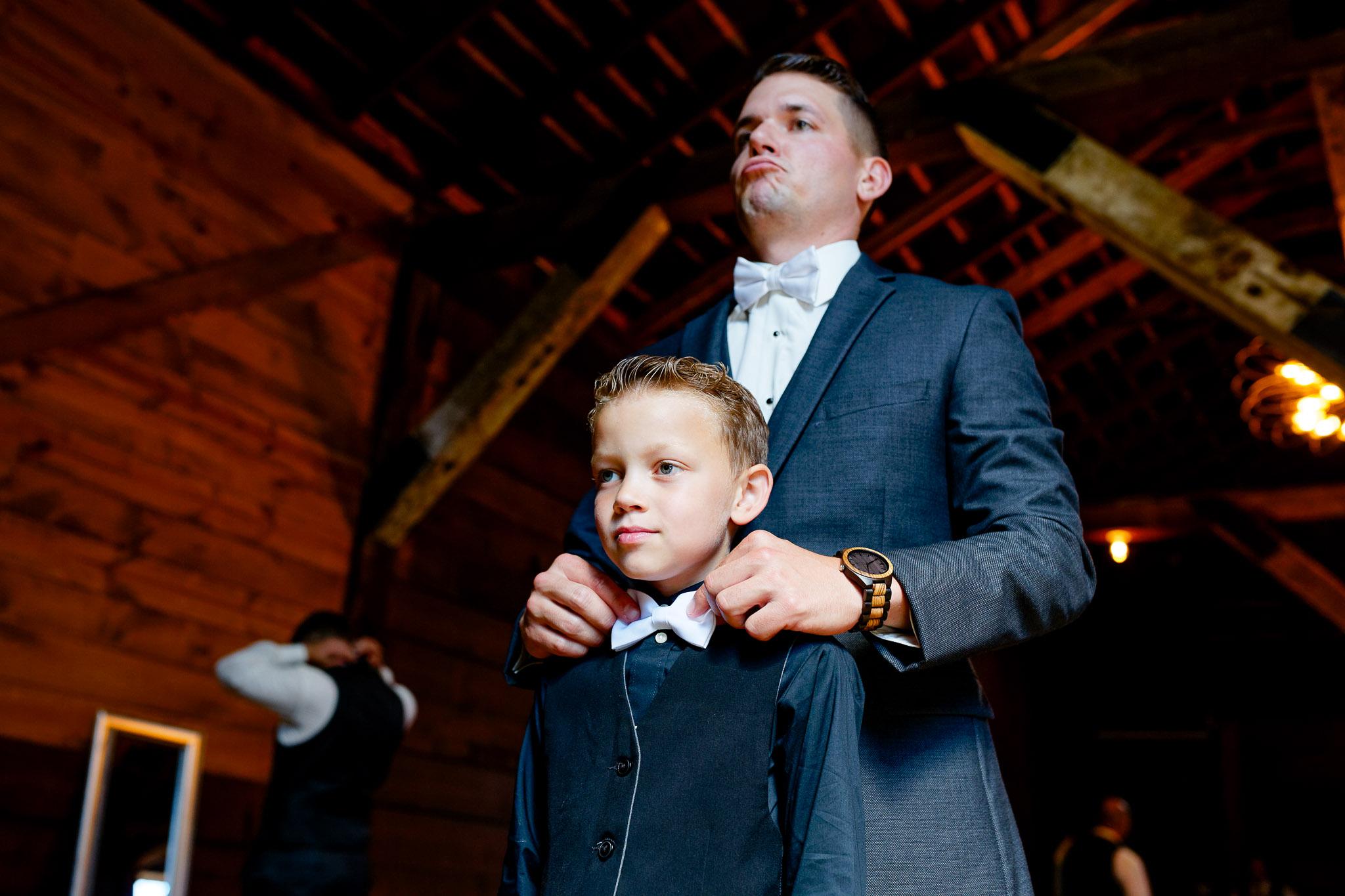 Groom and Son Getting Ready - Wedding Preparation Portrait