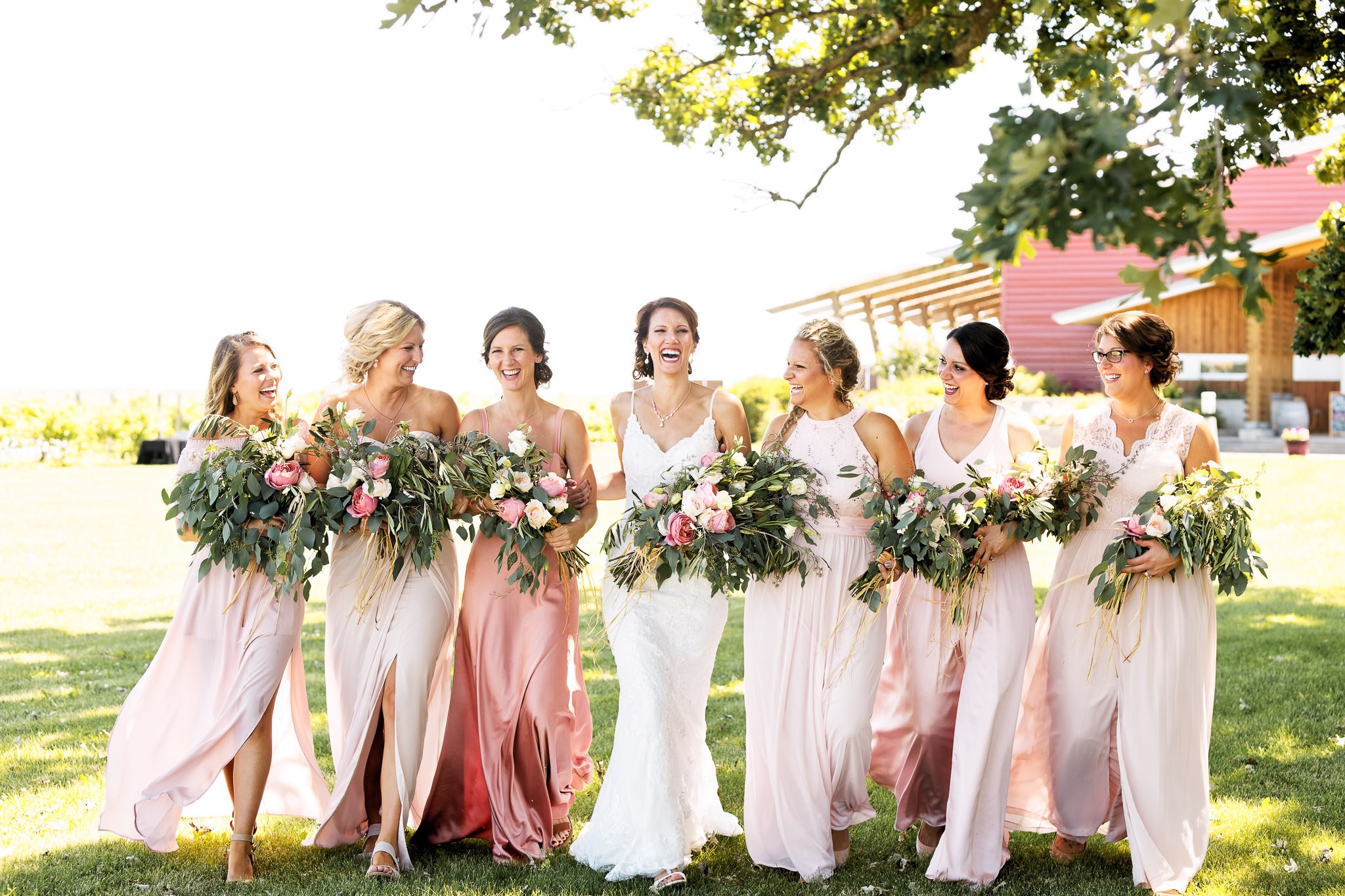 Bridal Party Group Photos - Bridesmaids in Blush Dresses