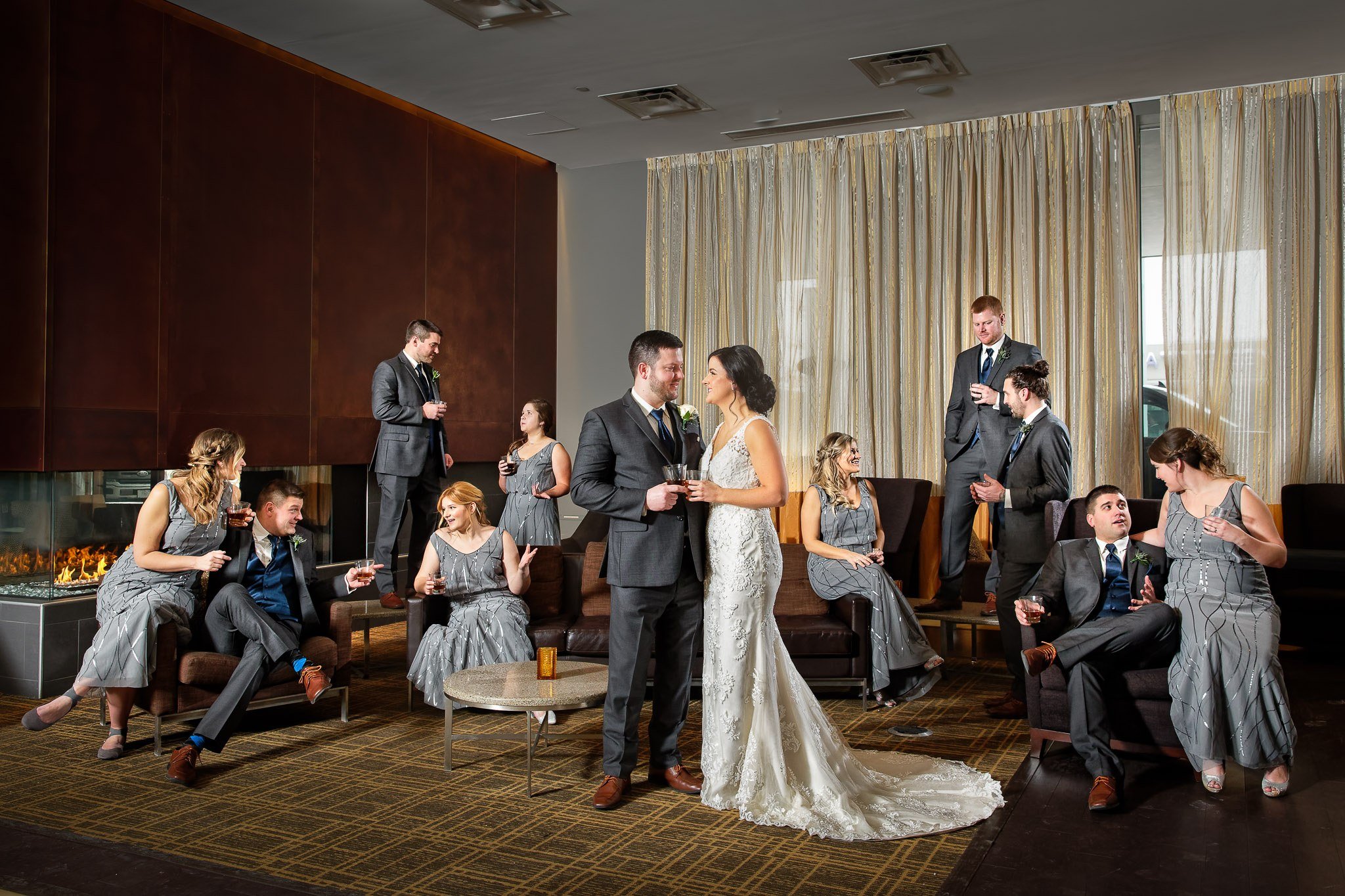 Bridal Party Hotel Lobby Wedding Photos