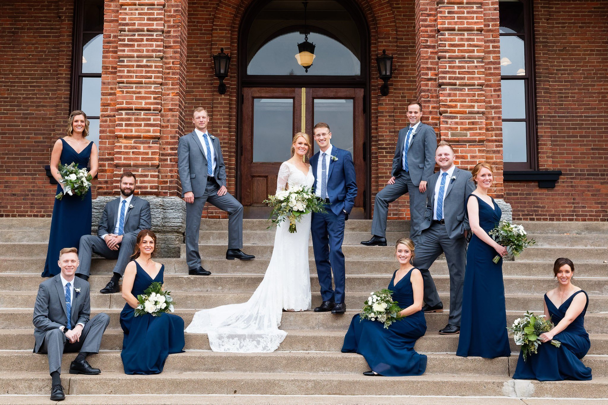 Wedding Party Group Photo on Historic Courthouse Steps