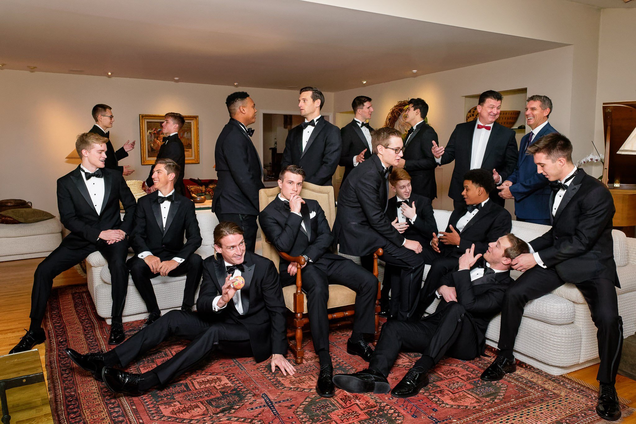 Groom and Groomsmen Wedding Party Photo - 17 Men in Tuxedos