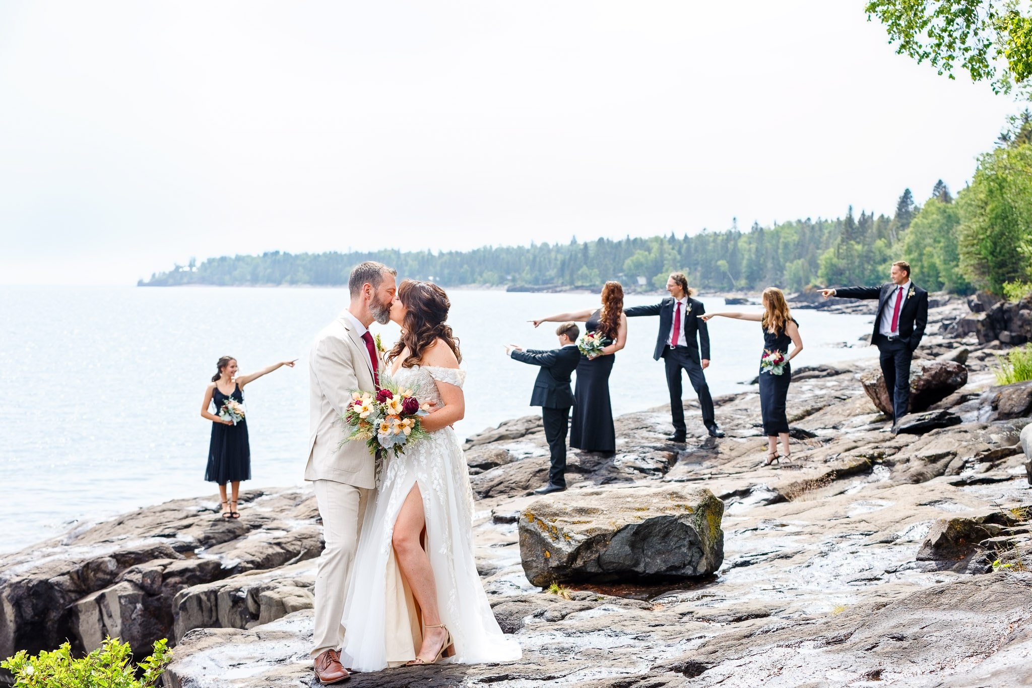 Lake Superior Wedding Party Portraits at Lutsen Cascade Lodge