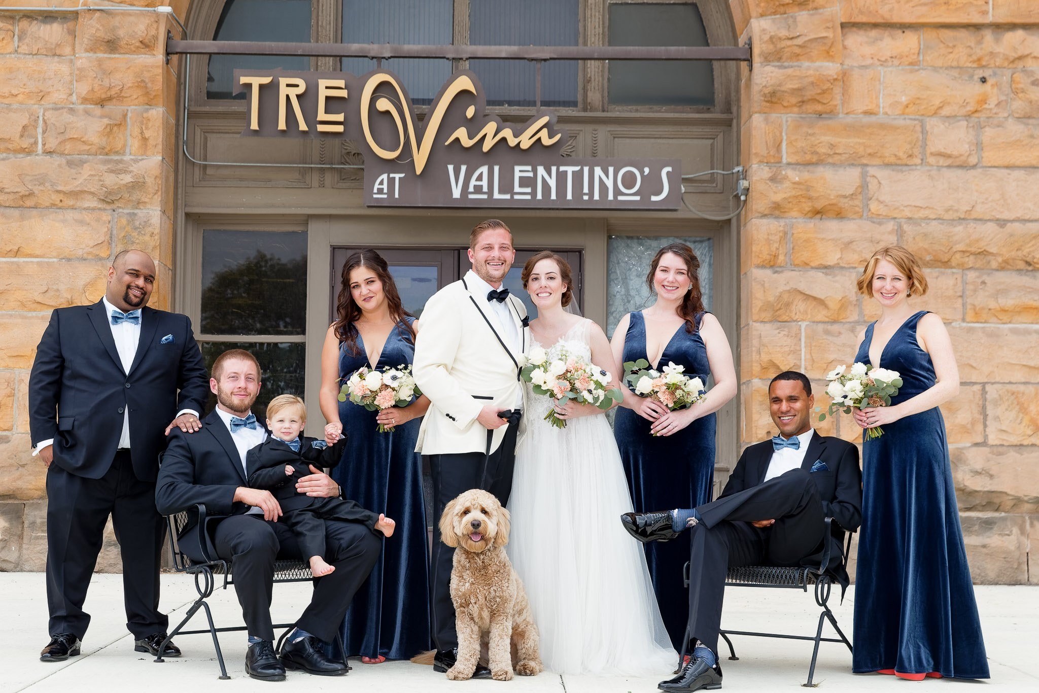 Wedding Party Photo with Dog at Tre Vina Valentino's
