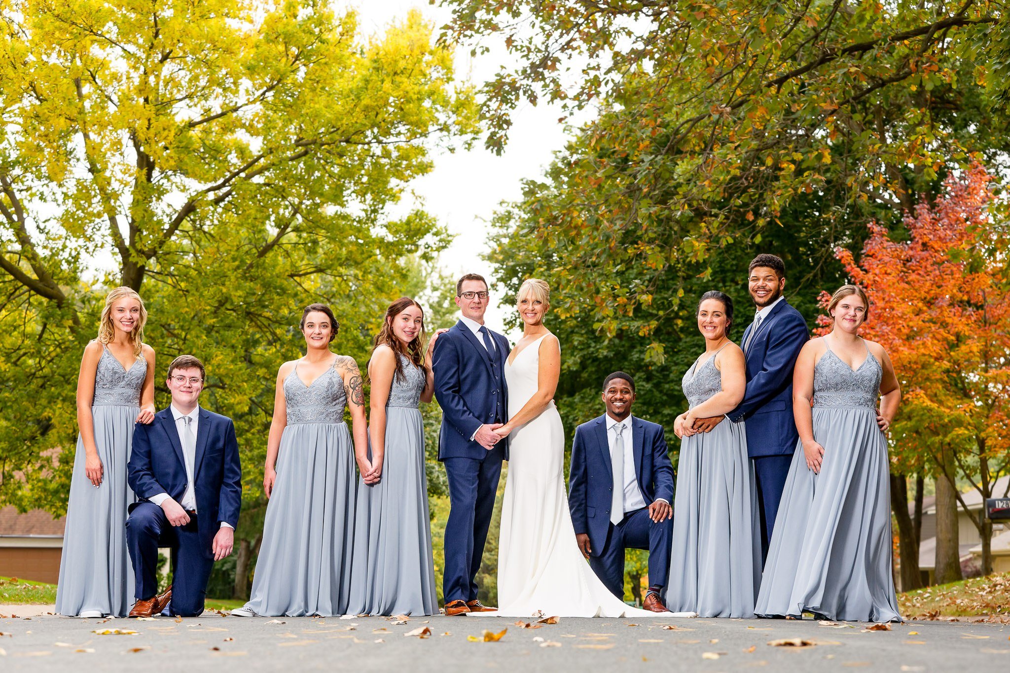 Family Wedding Party Portrait in Autumn Setting