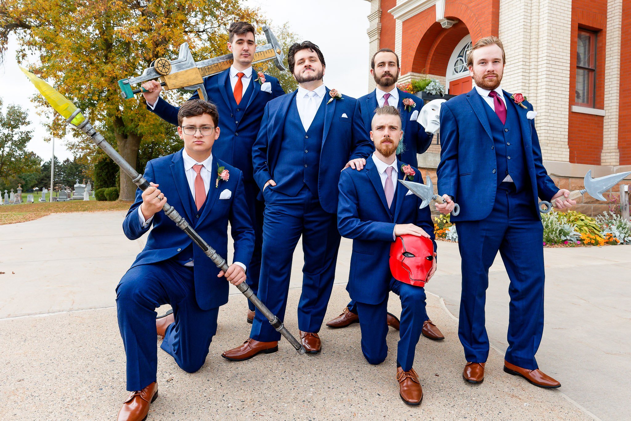 Cosplay Wedding: Groom and Groomsmen with Fantasy Props