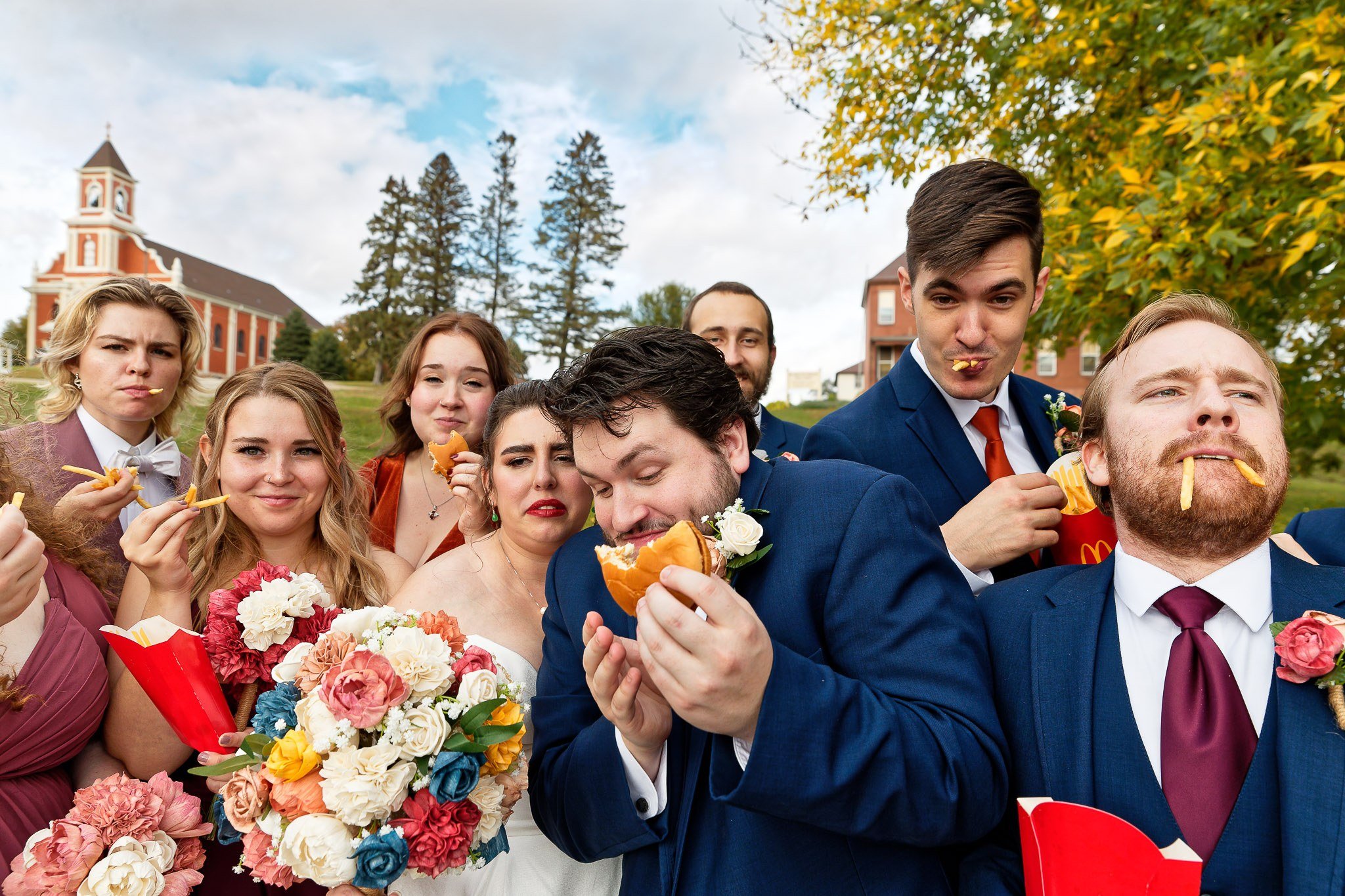 Wedding Party Eating McDonald's in Formal Attire Minneapolis