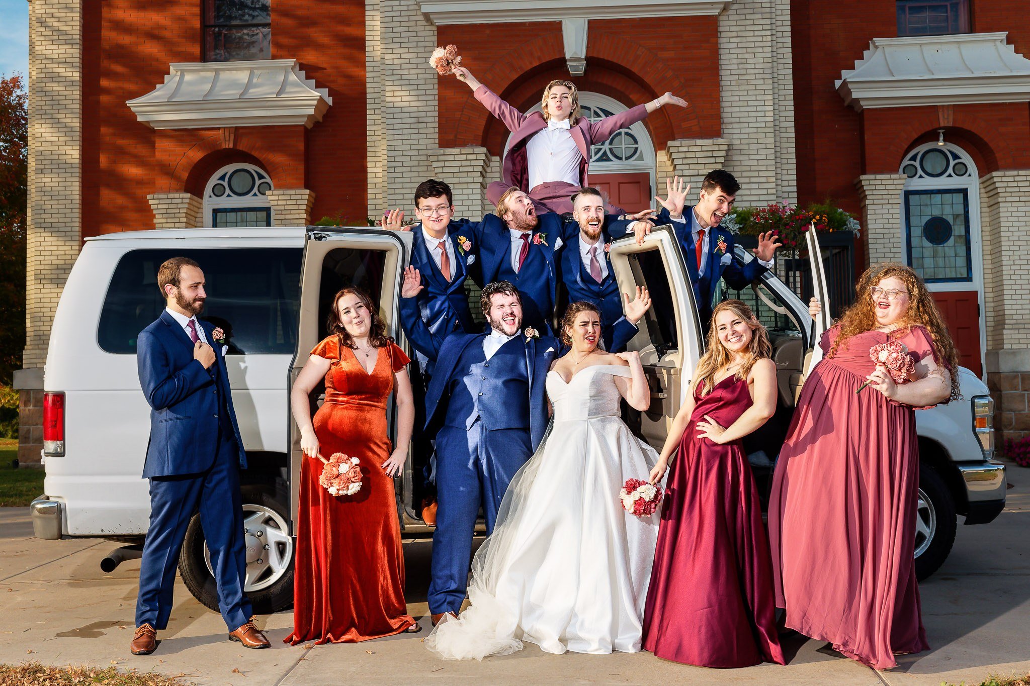 Wedding Party Van Photos Outside Minneapolis Church
