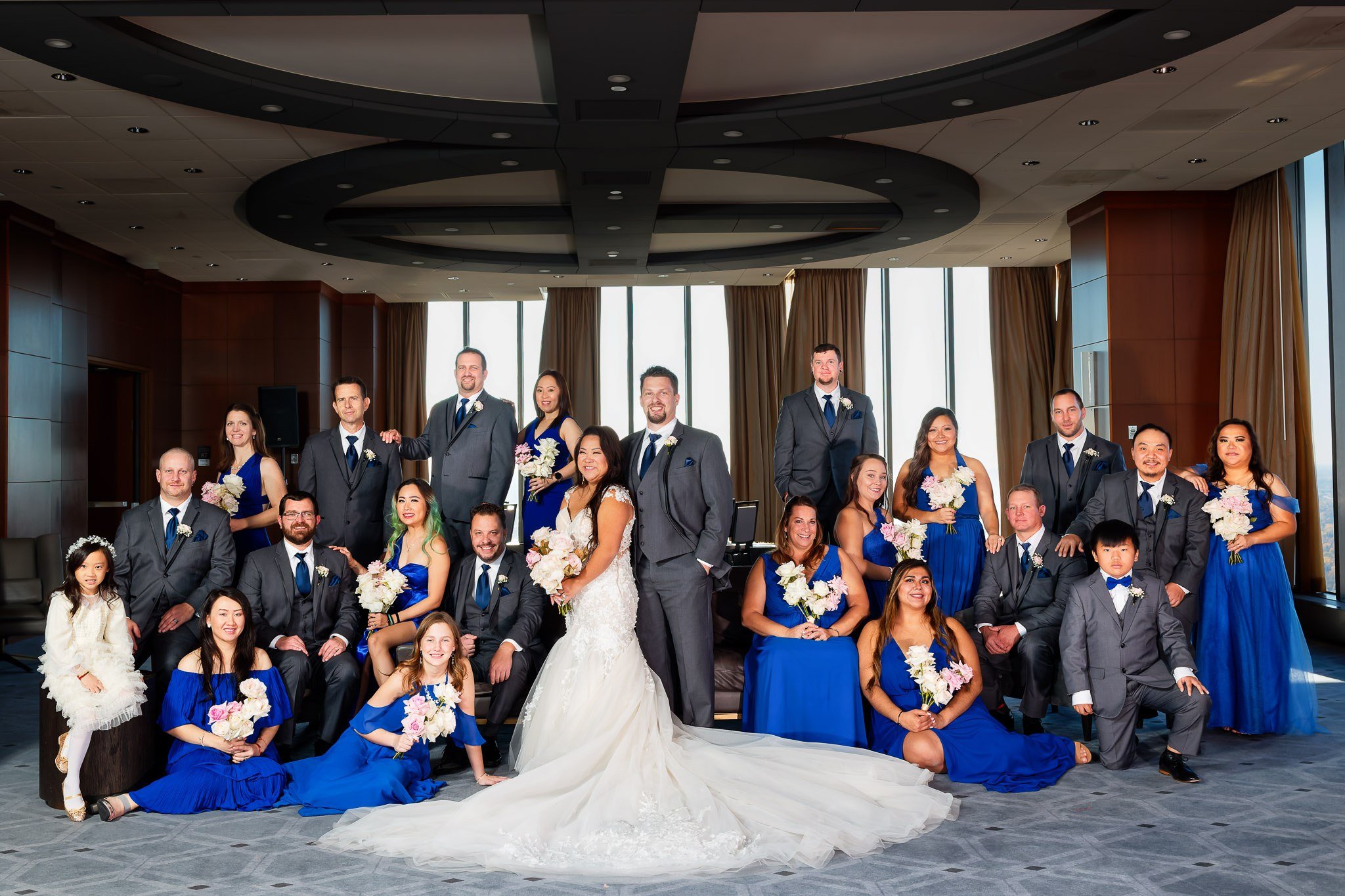 Large Wedding Party Group Photo Minneapolis Hotel Ballroom