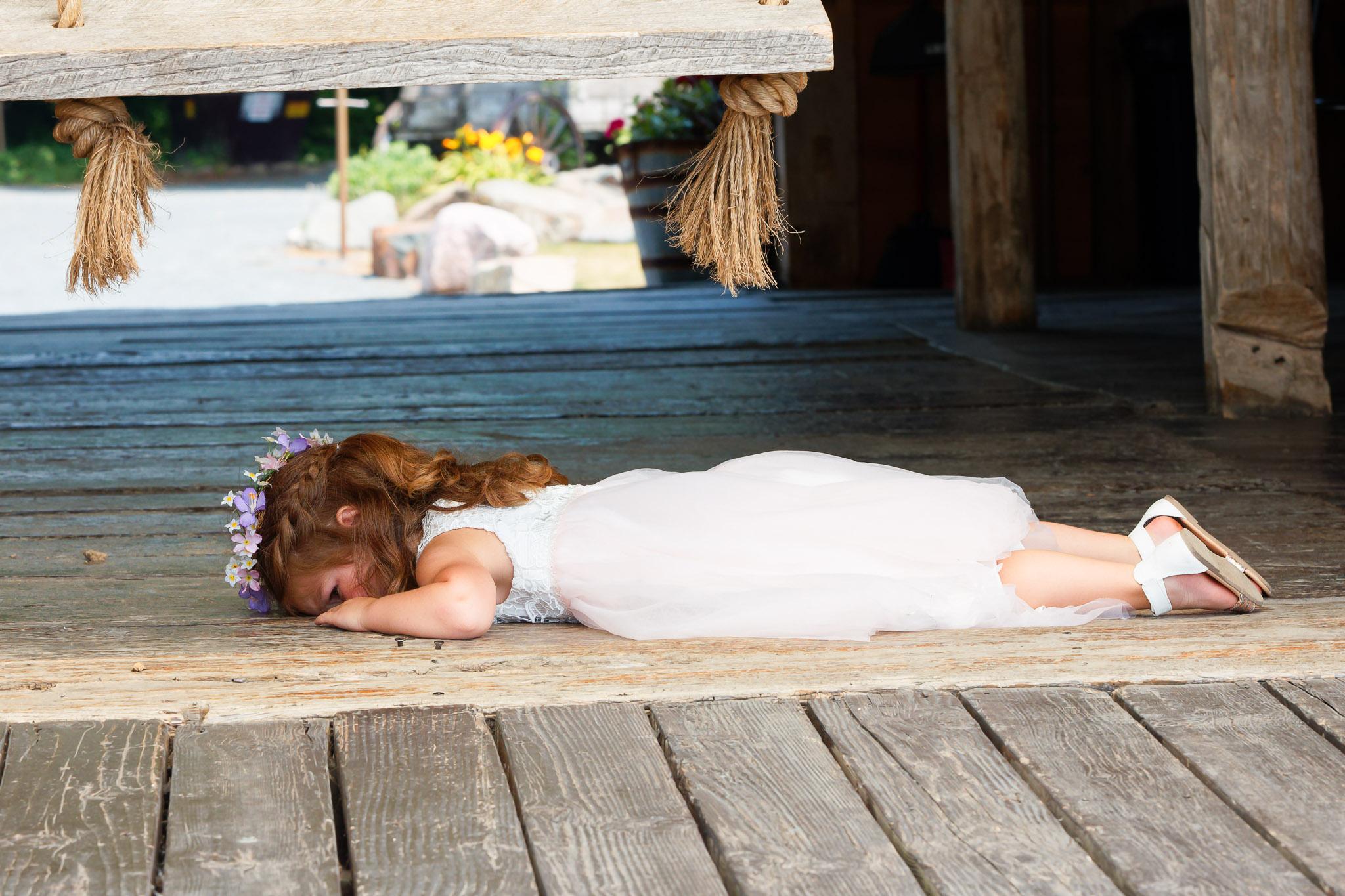Flower Girl Tantrum at Maple Ridge Farm Wedding Ceremony