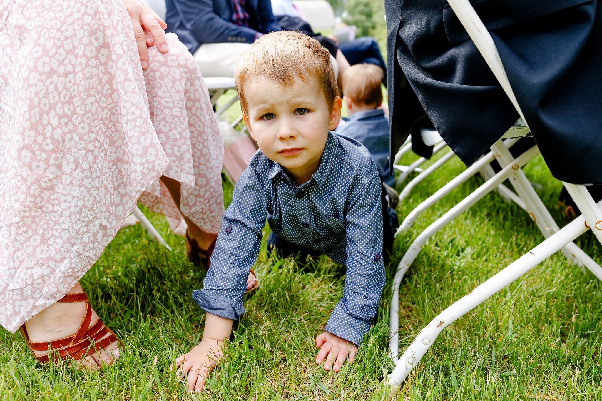 Kid Crawling During Wedding Ceremony - Pond View Barn Pine Islan
