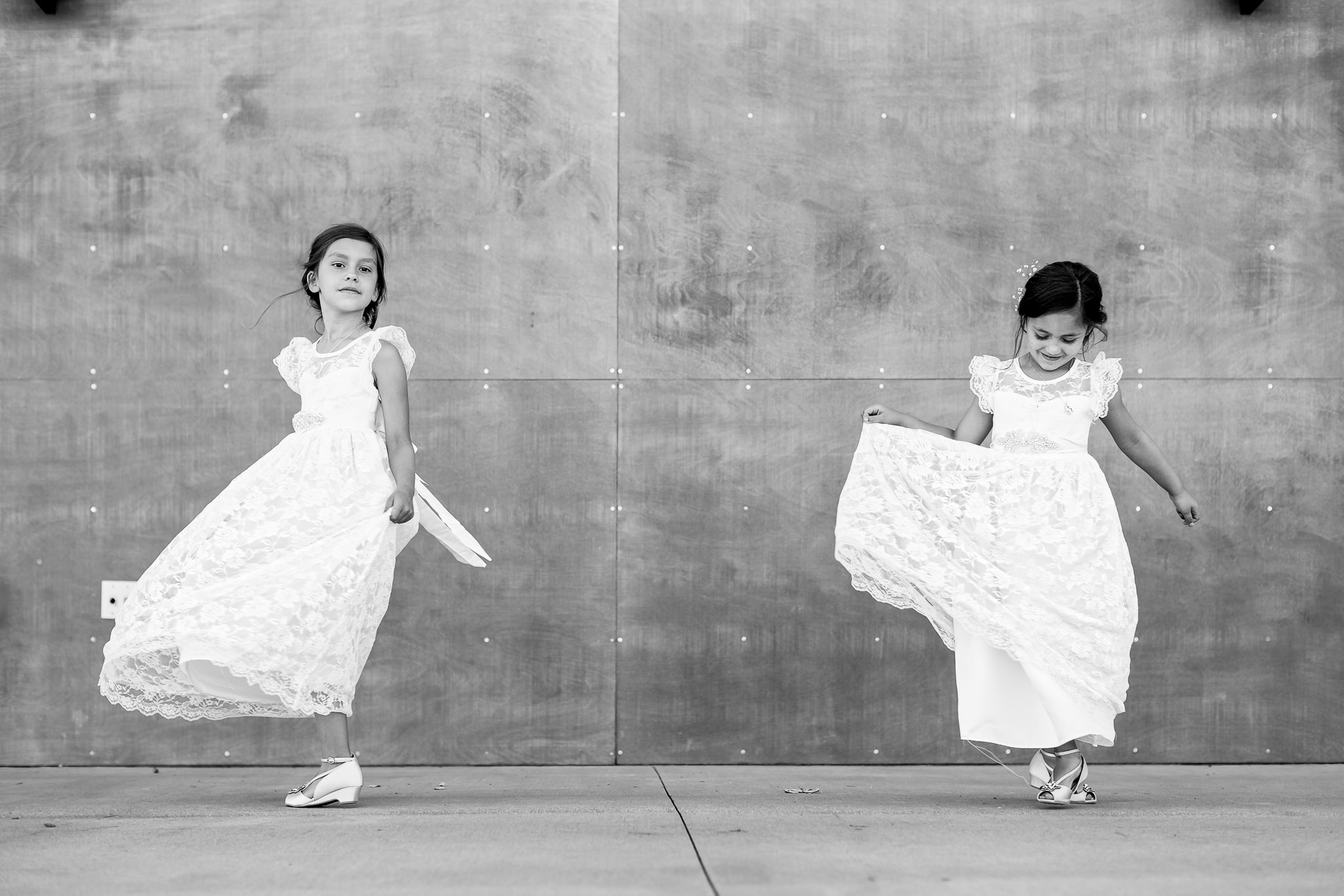 Twin Flower Girls Dancing at Wedding Reception